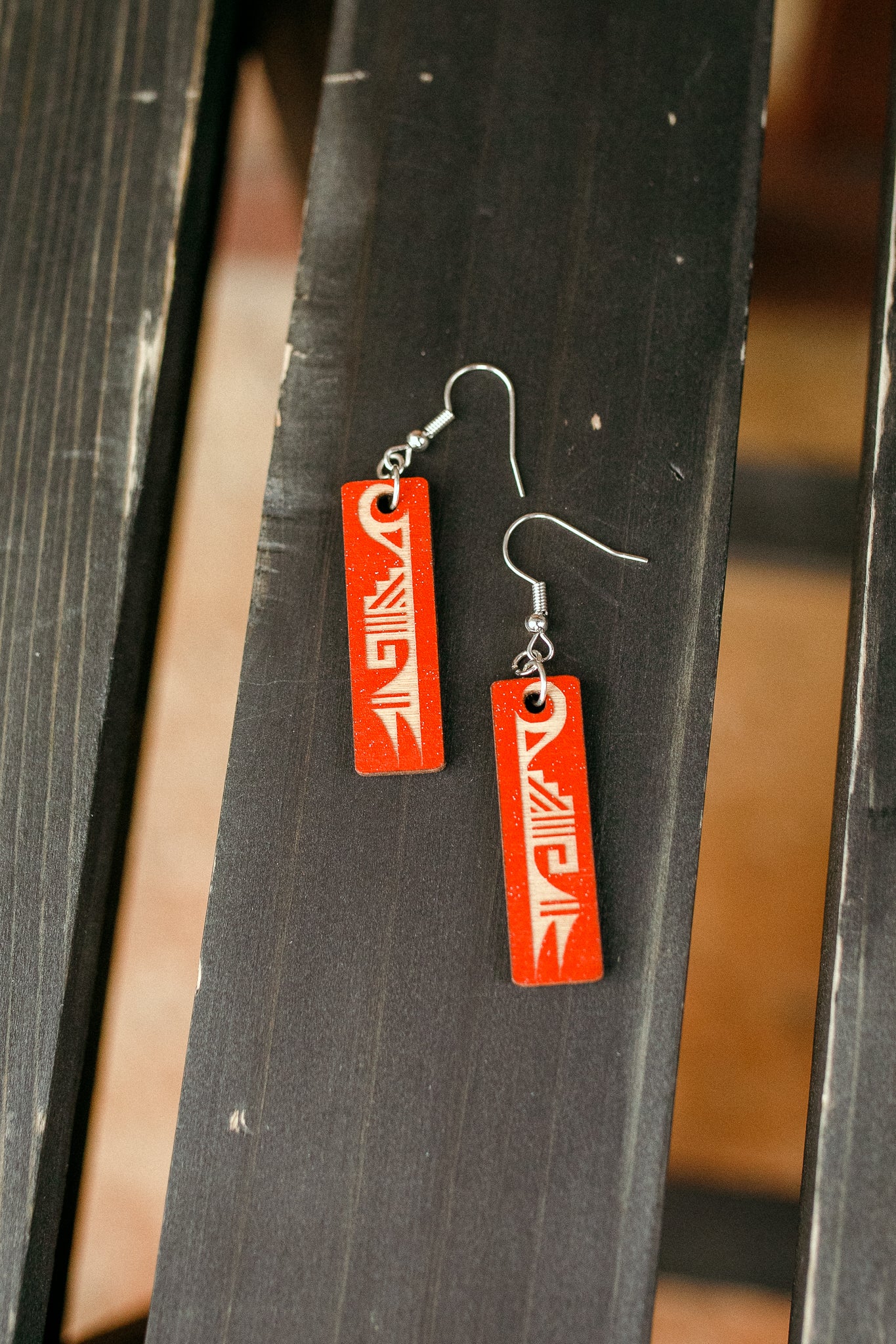 A Native Touch Earrings - Small Red Wooden Design 1