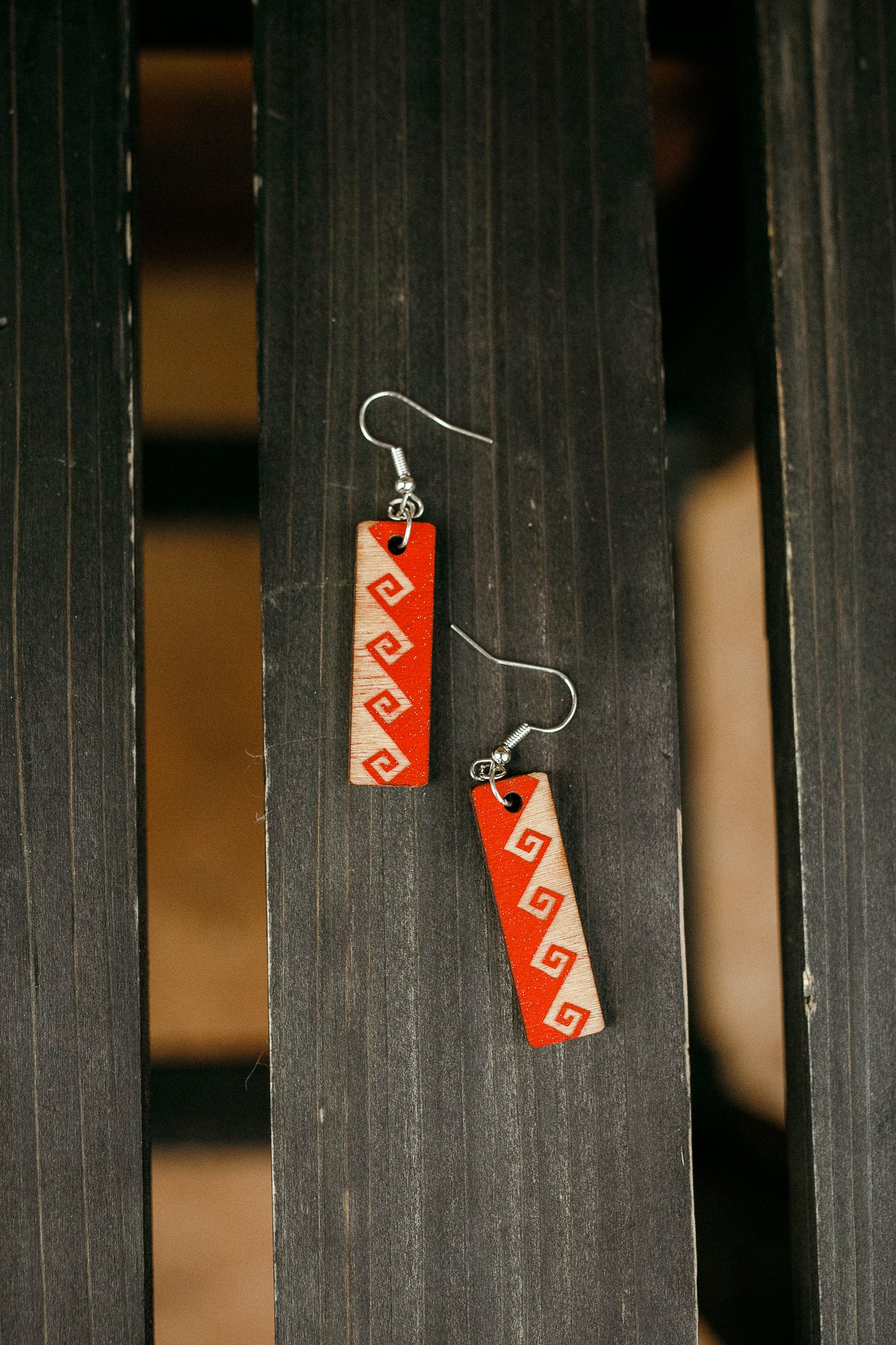 A Native Touch Earrings - Small Red Wooden Design 2