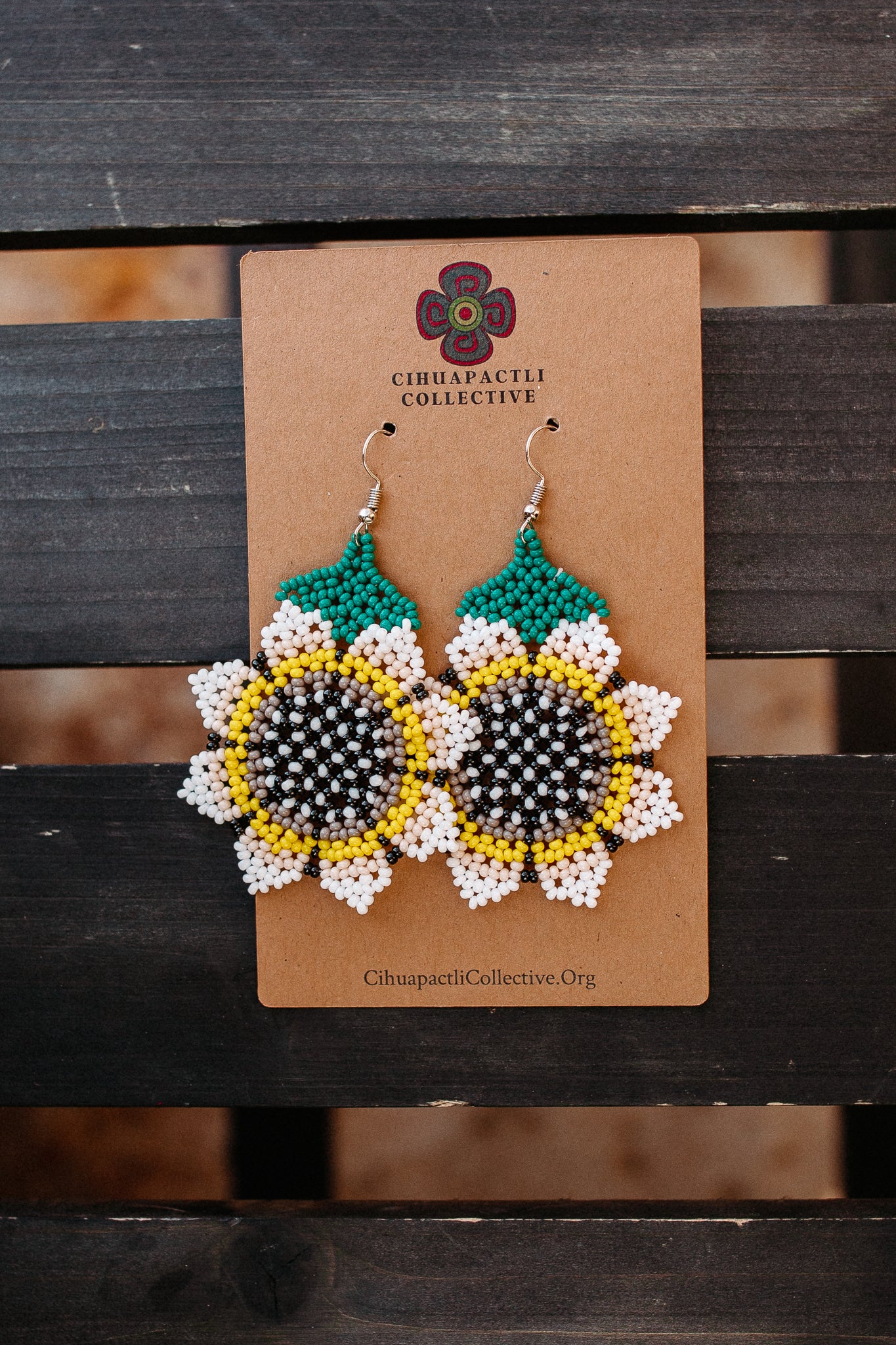 Beaded Single Layer Sunflower Earrings