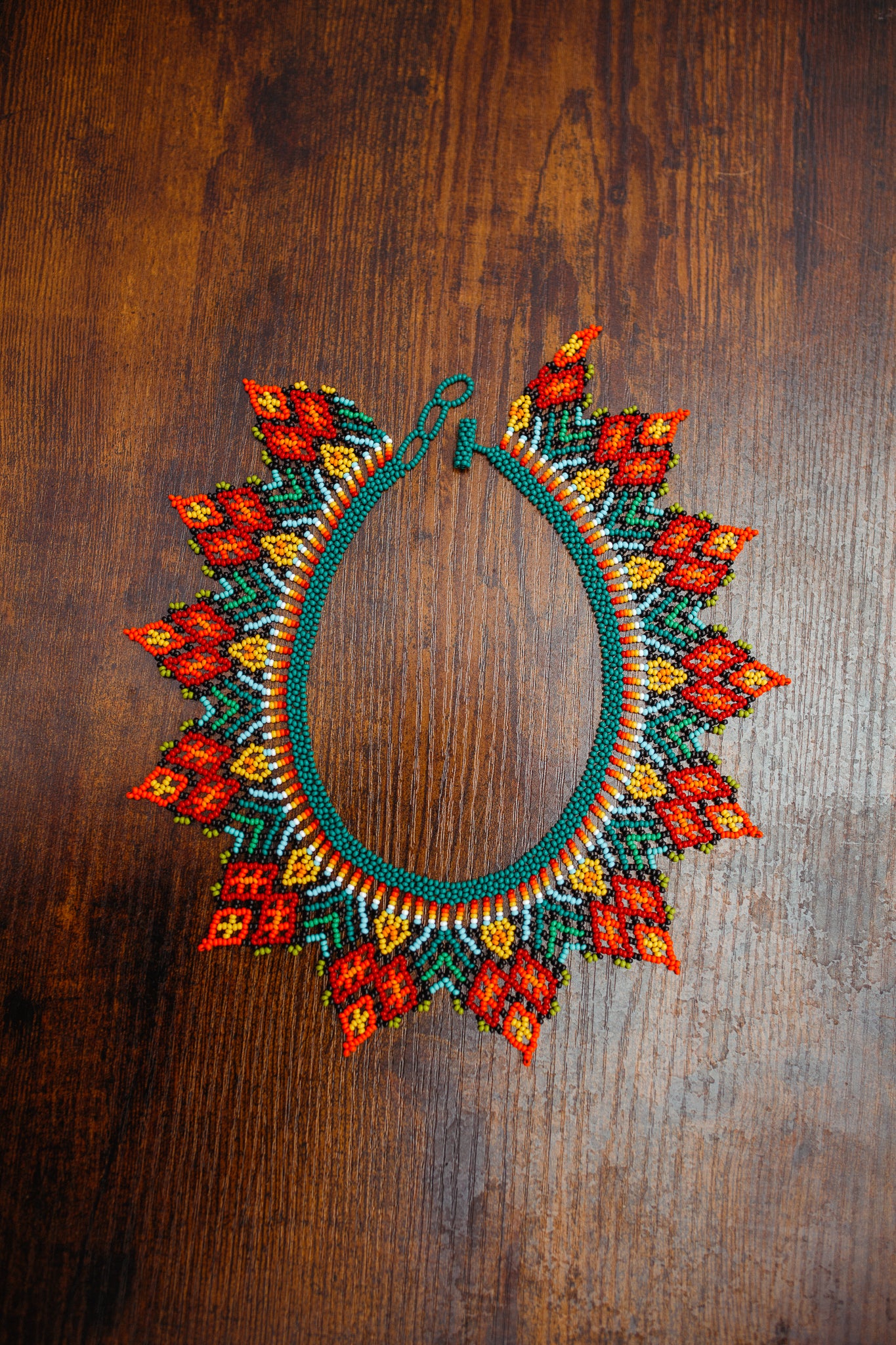 Red Green Multicolor Beaded Ecuadorian Necklace