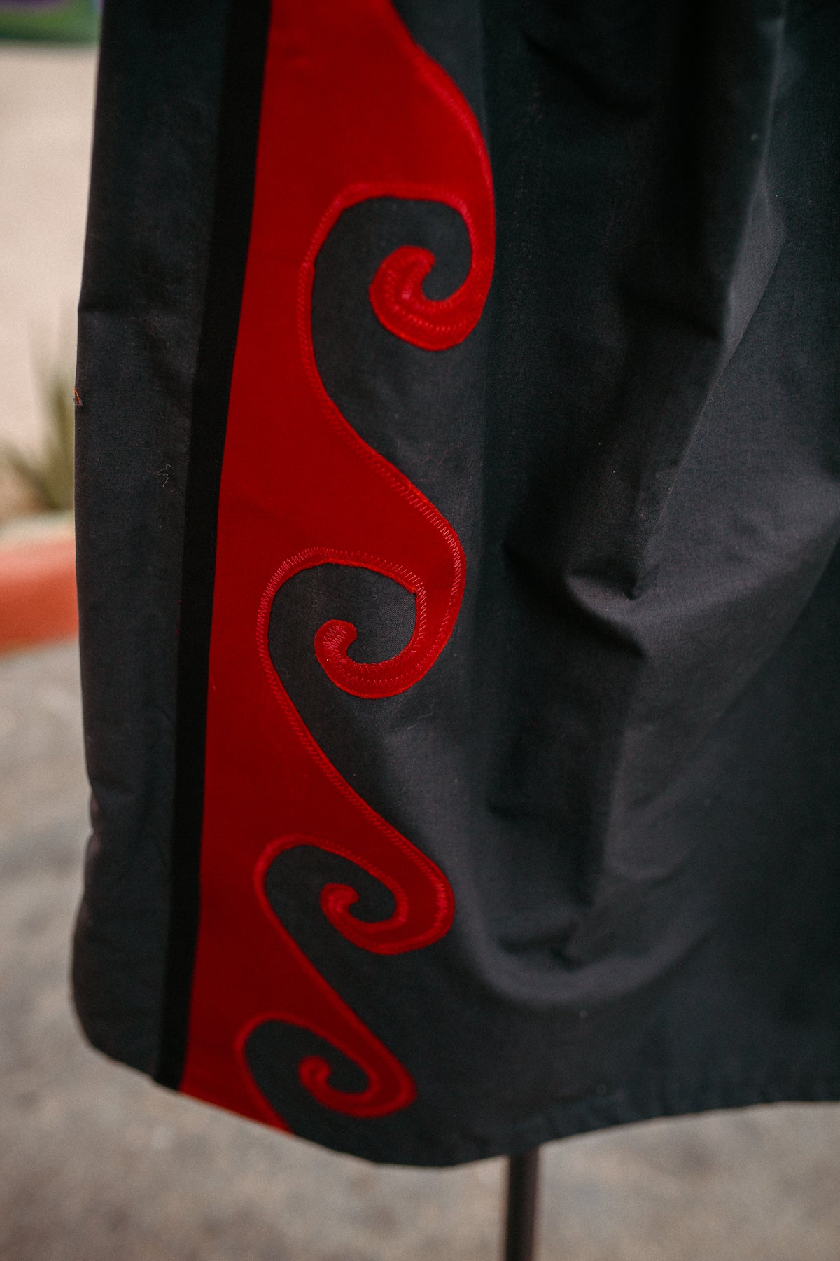 Tammy's O'odham Black Red Water Design M Ribbon Skirt