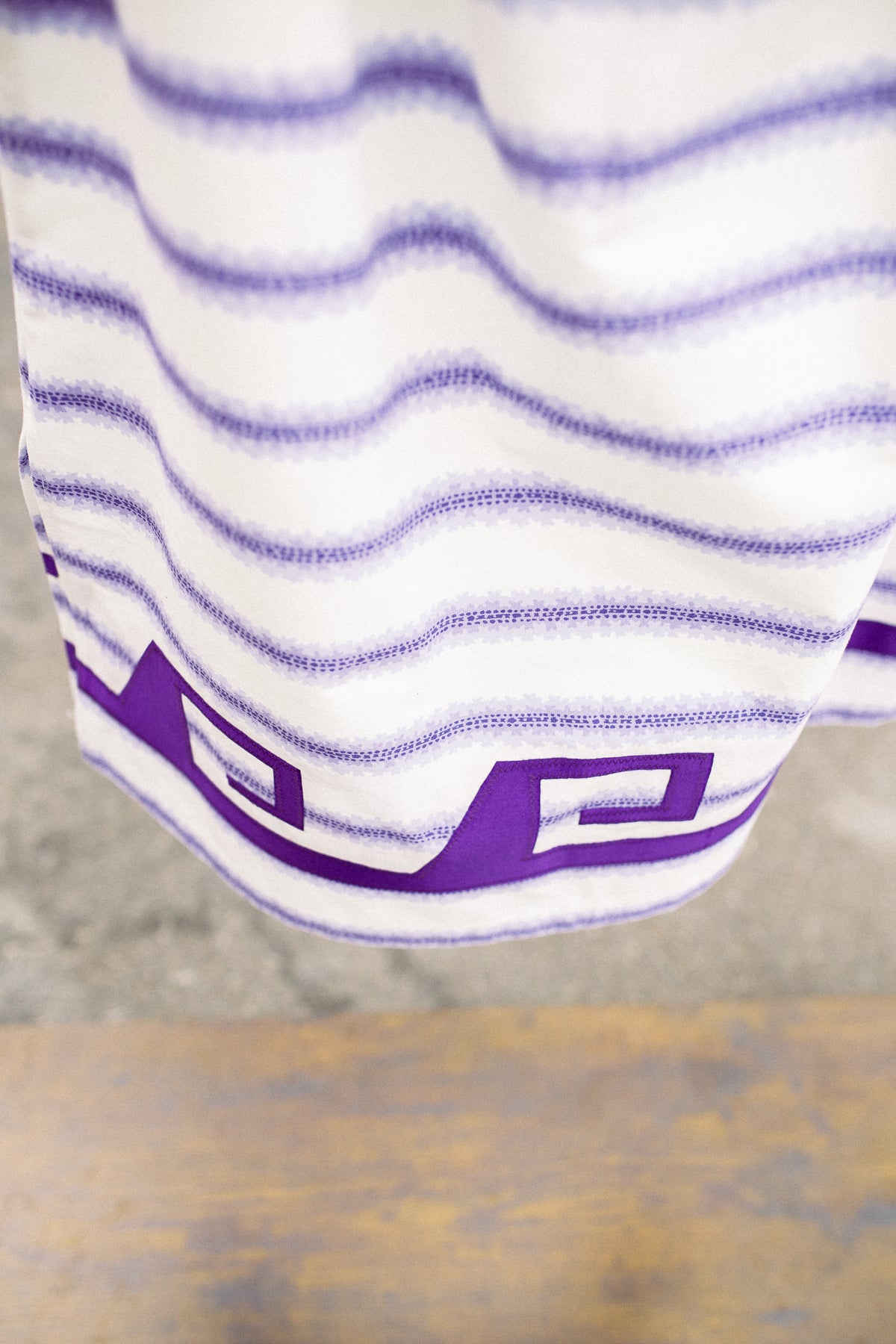 Tammy's O'odham White Purple Design L Ribbon Skirt