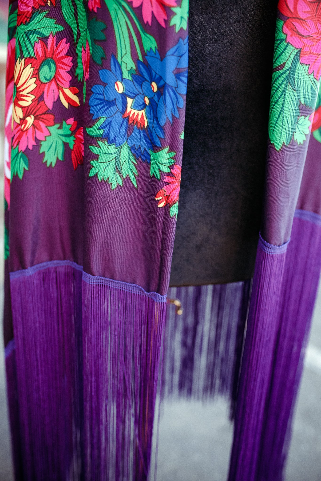 Large Purple Floral Scarf with Fringe