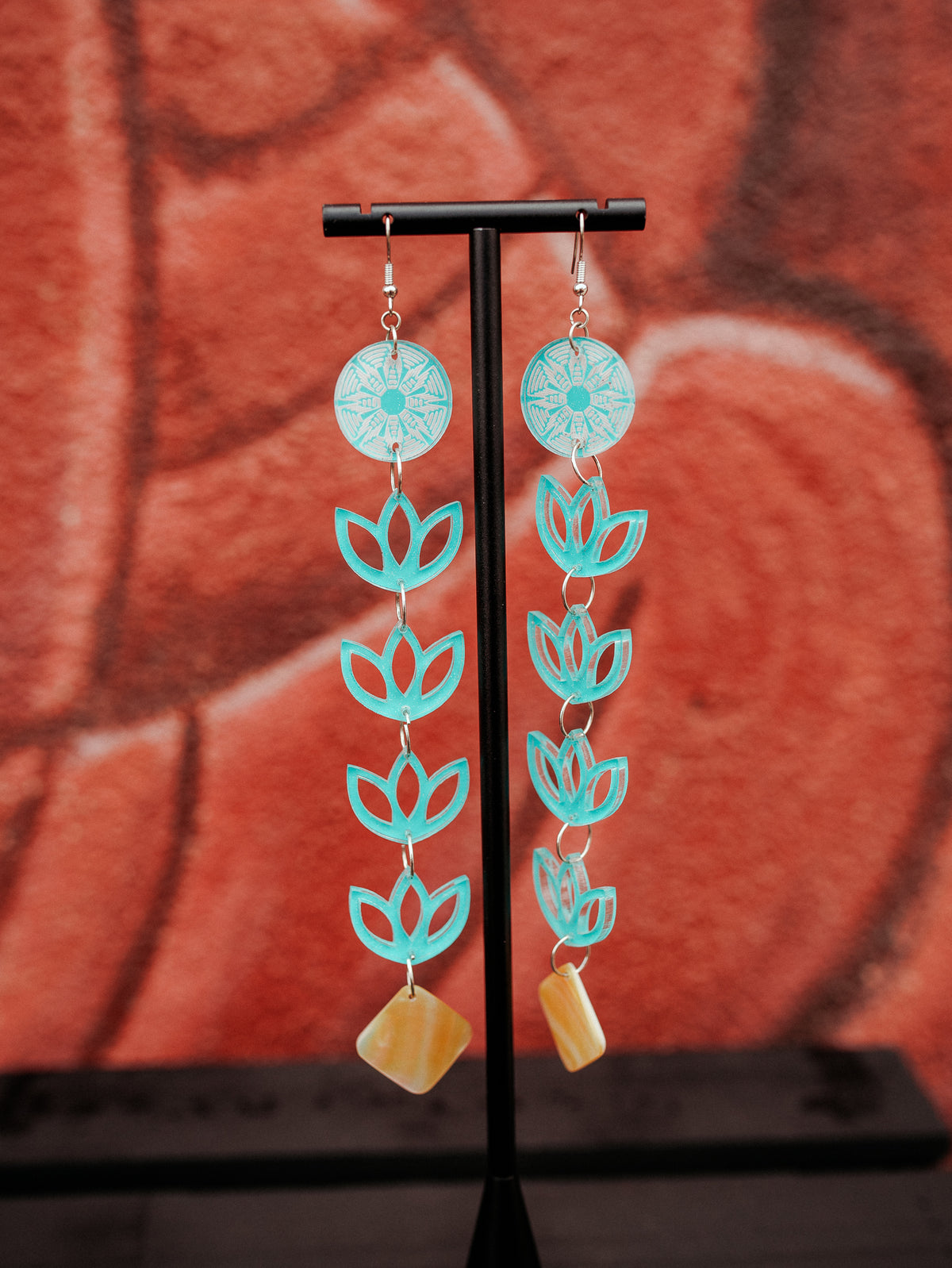 A Native Touch Blue Basket Floral Earrings