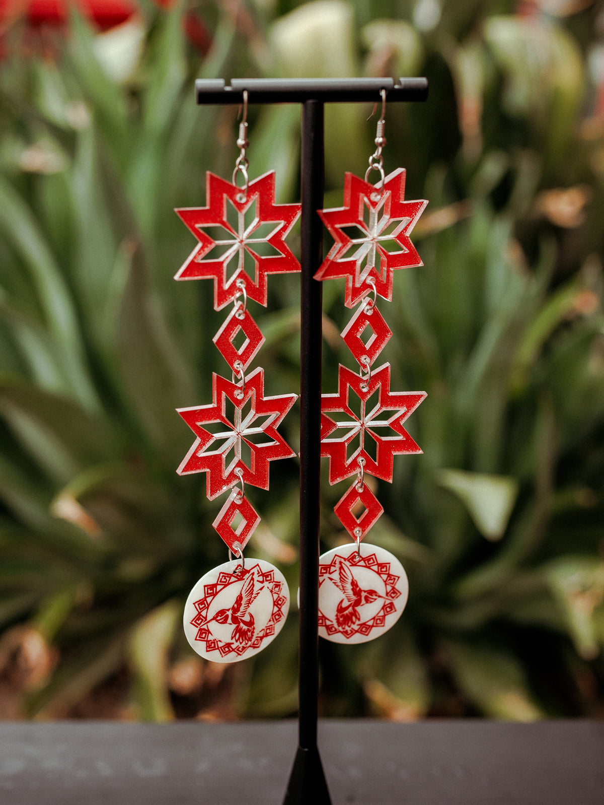 A Native Touch Red Flower Earrings