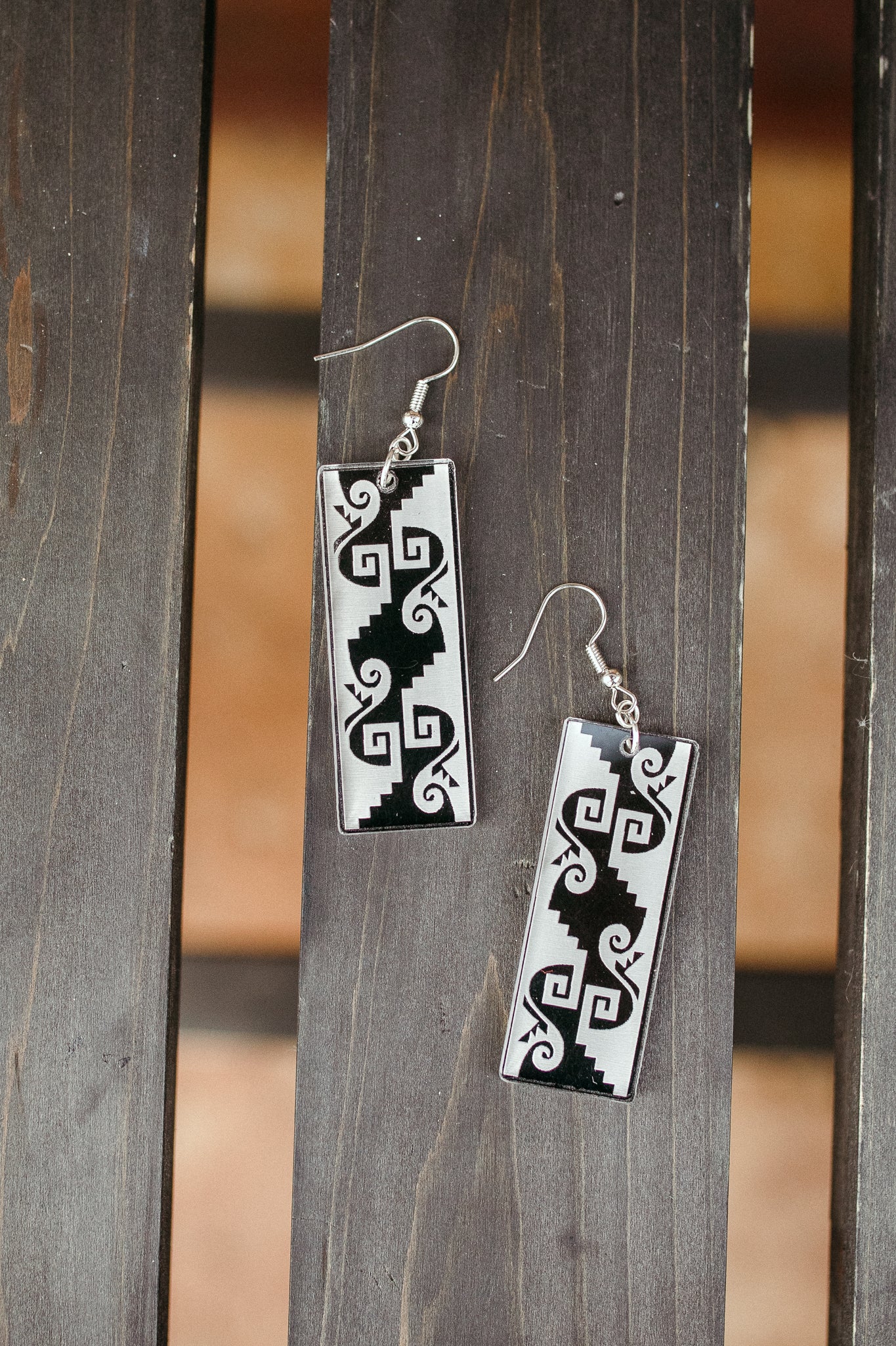 A Native Touch Earrings - Black & White Laser Print Design