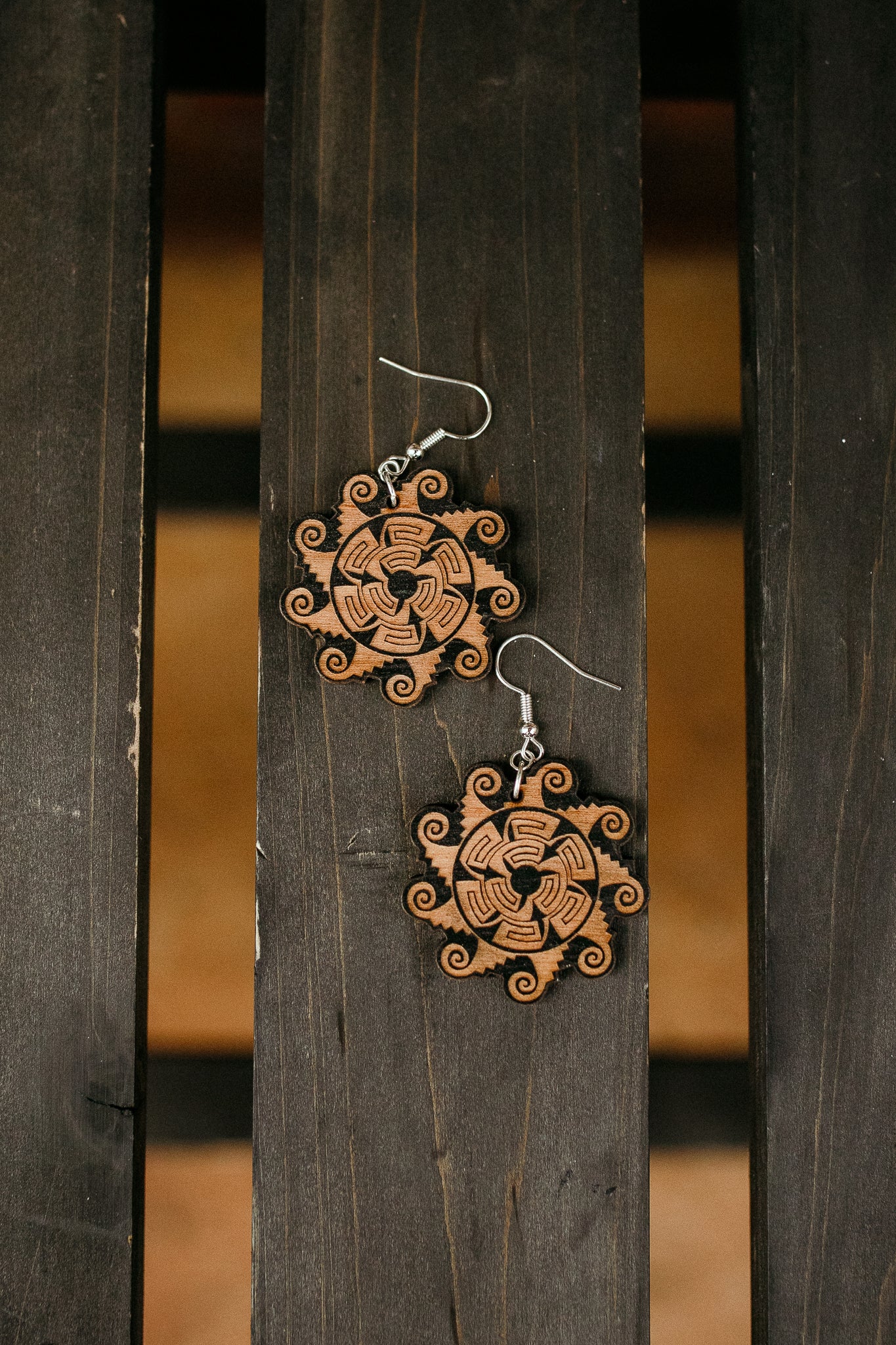 A Native Touch Earrings - Round Wooden Design