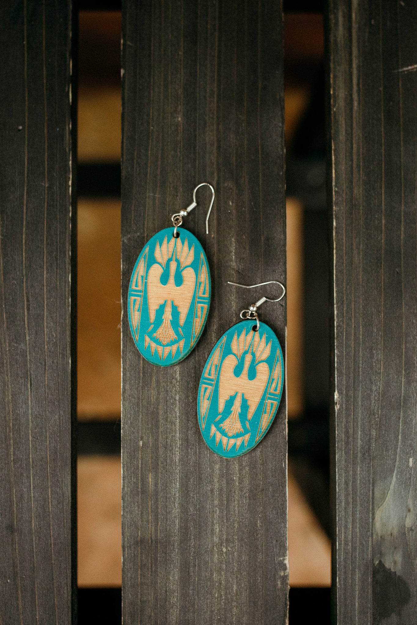 A Native Touch Earrings - Turquoise Wooden Design