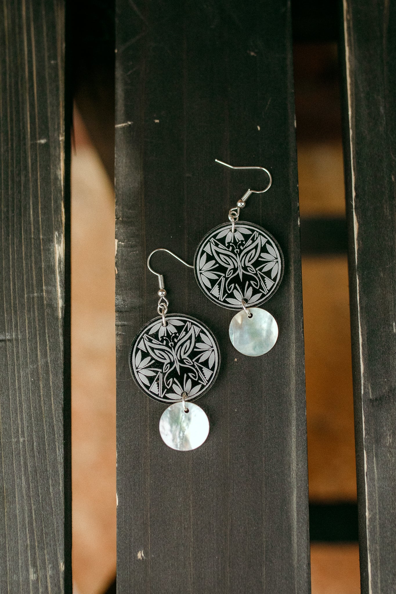 A Native Touch Earrings - Round Butterfly Laser Print Design