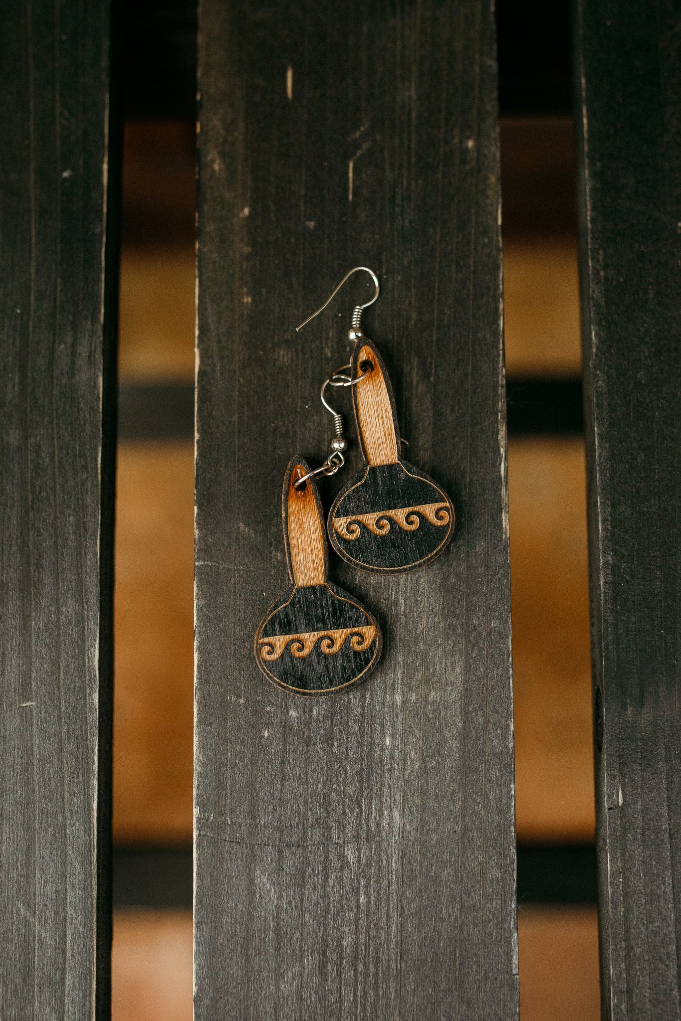 A Native Touch Earrings - Wooden Gourd Rattle