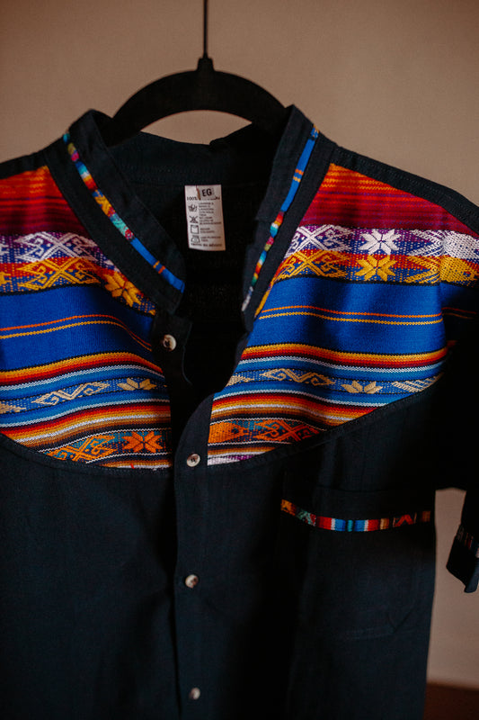 Navy Blue Zarape Button Up