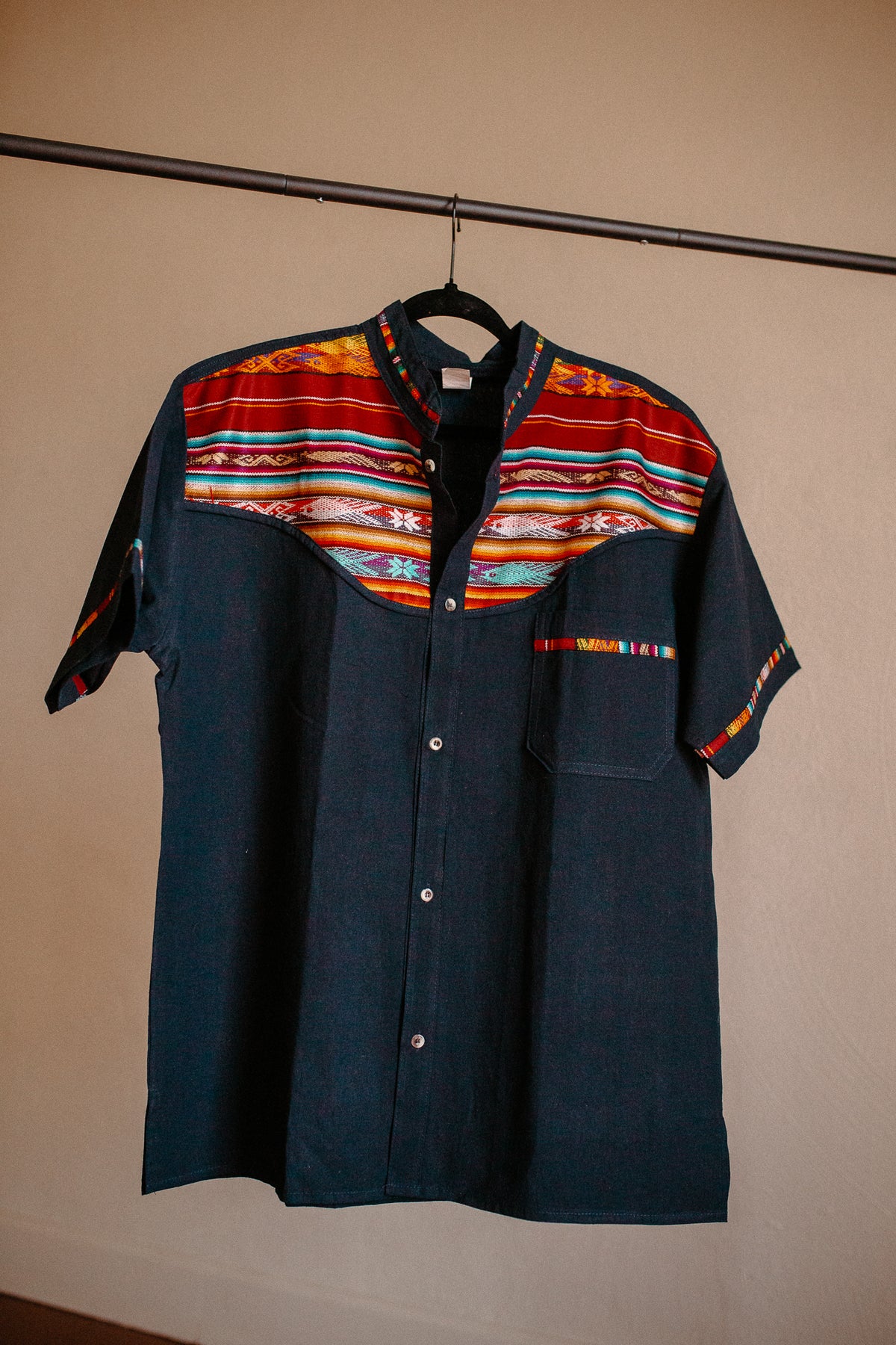 Navy Blue Zarape Button Up