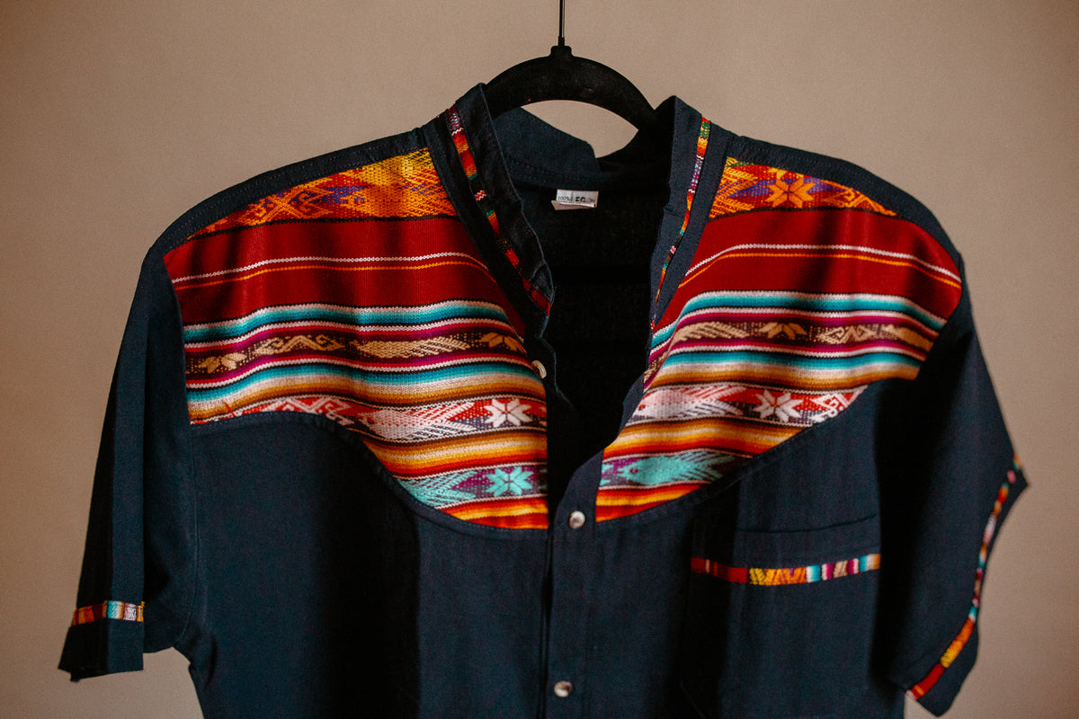 Navy Blue Zarape Button Up