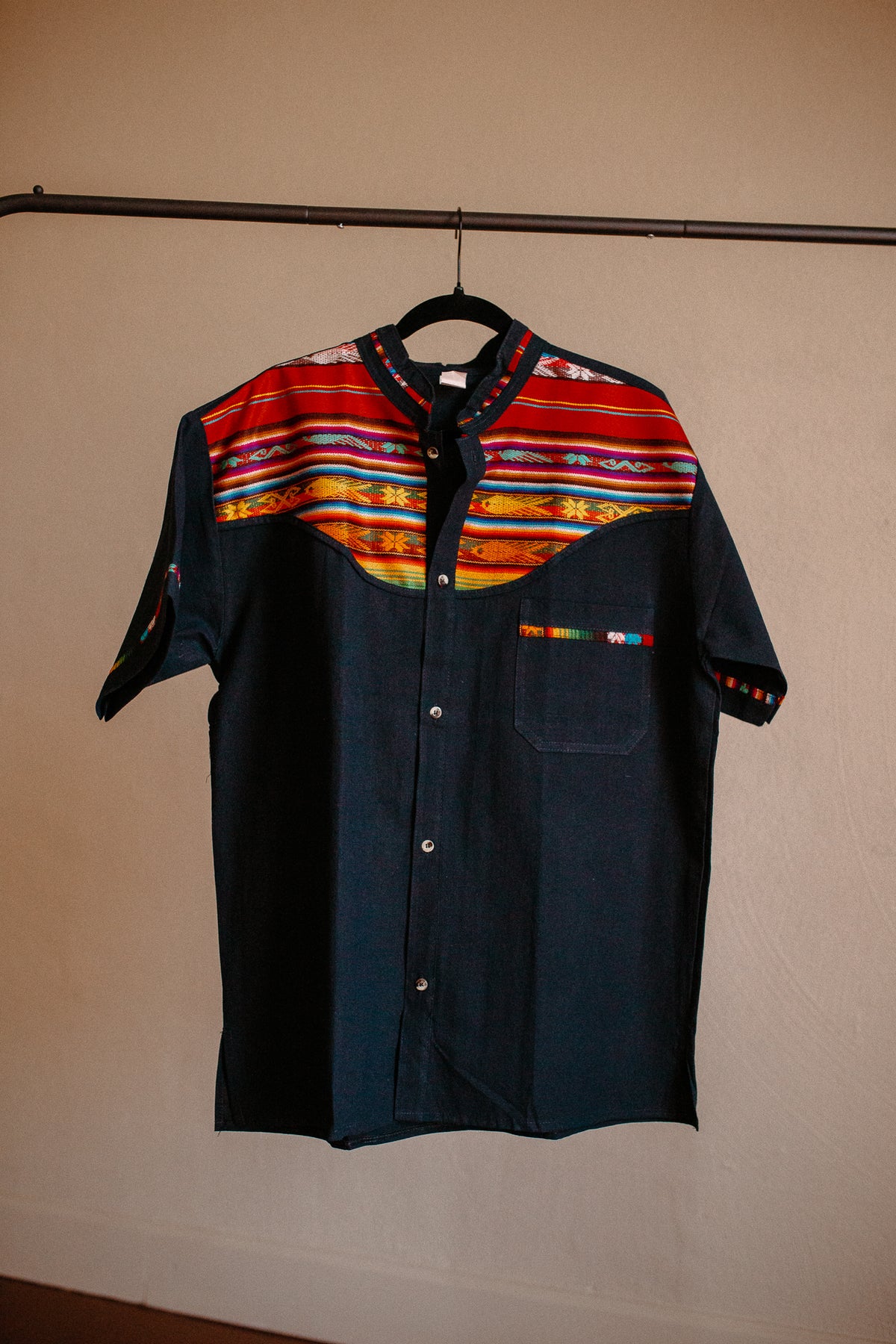 Navy Blue Zarape Button Up