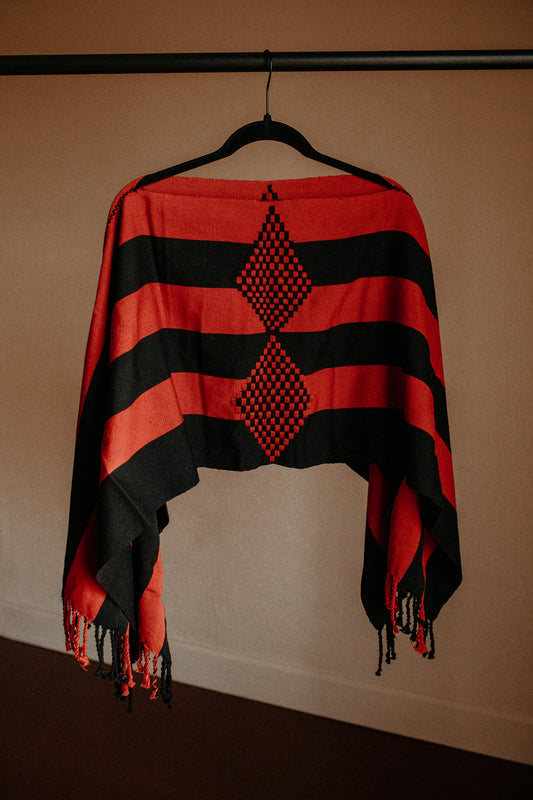 Orange Black Chiapas Poncho