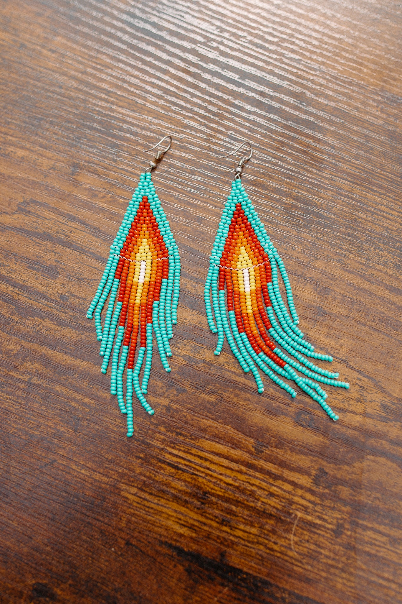 Turquoise Orange Beaded Ecuadorian Earrings