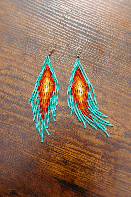 Turquoise Orange Beaded Ecuadorian Earrings