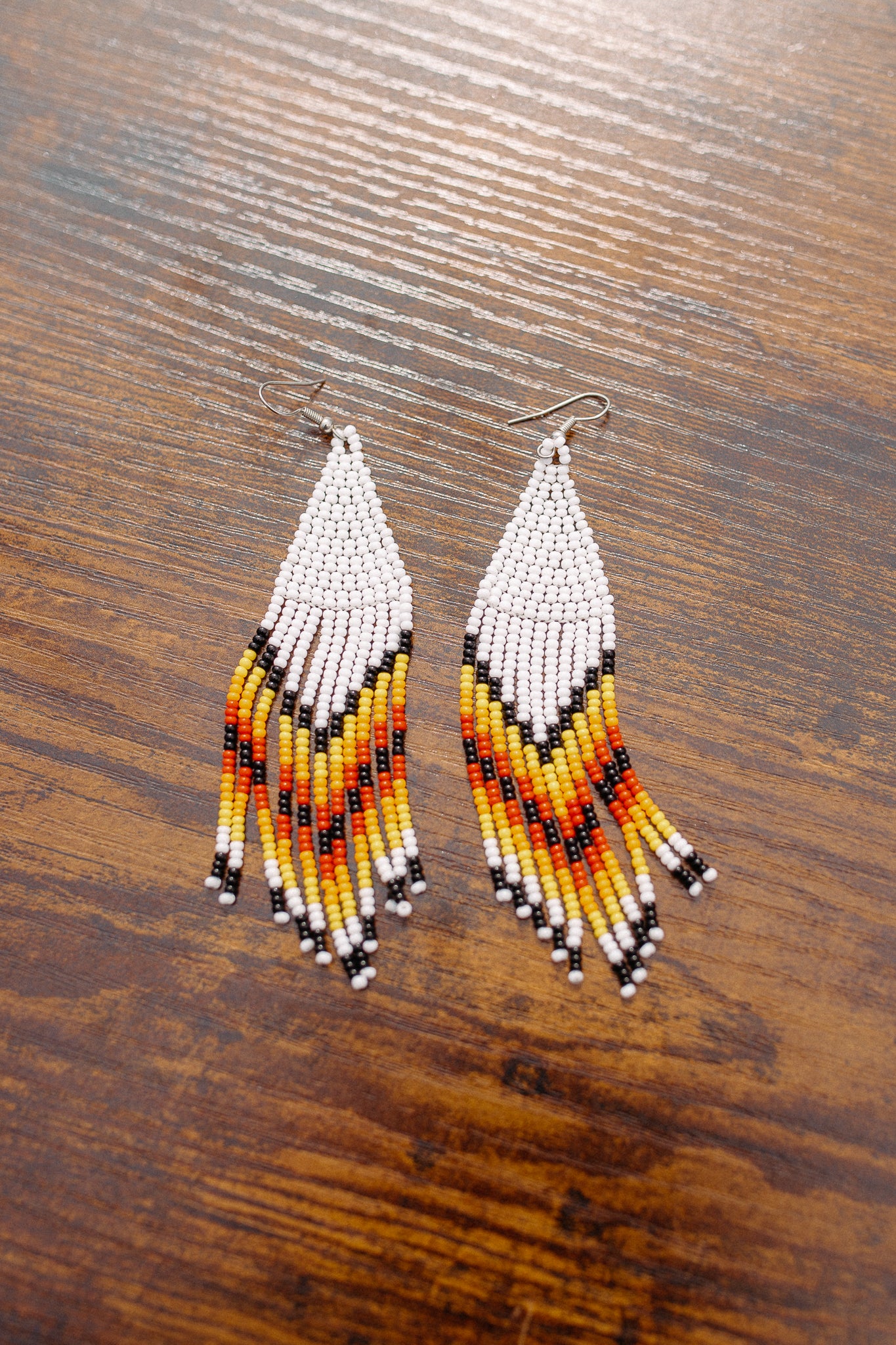 White Sun Beaded Ecuadorian Earrings