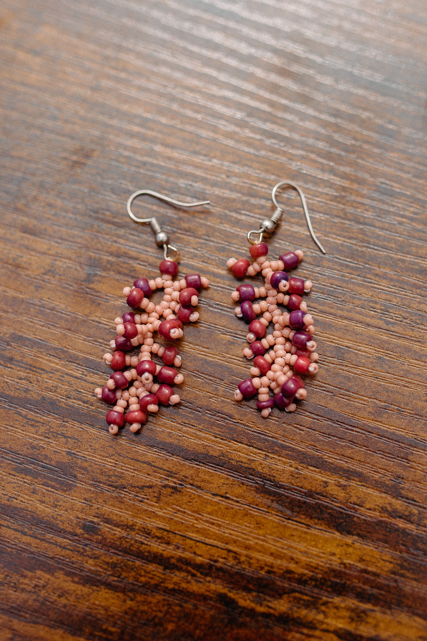 Pink Berry Beaded Ecuadorian Earrings