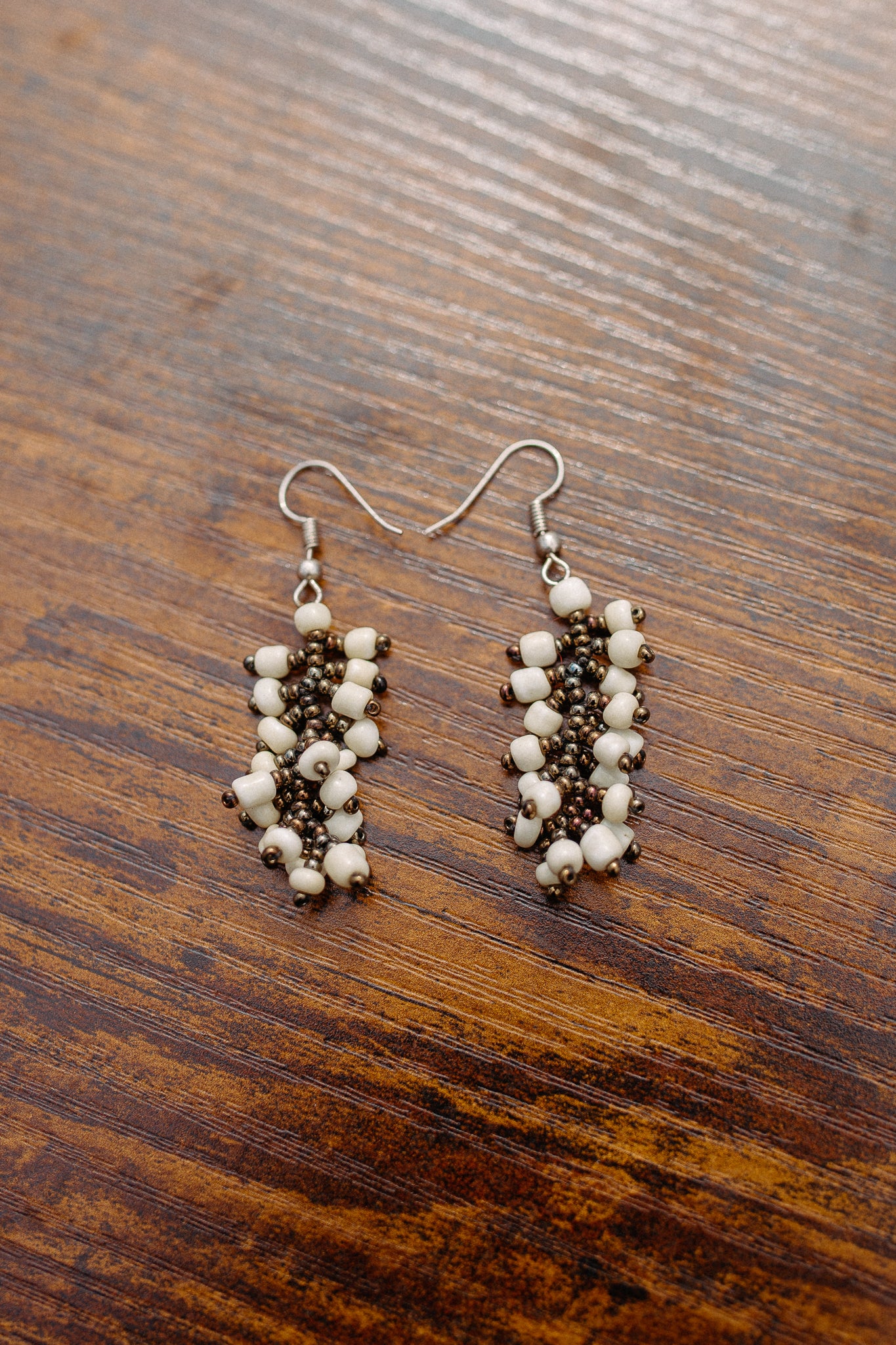 Cream Chrome Beaded Ecuadorian Earrings