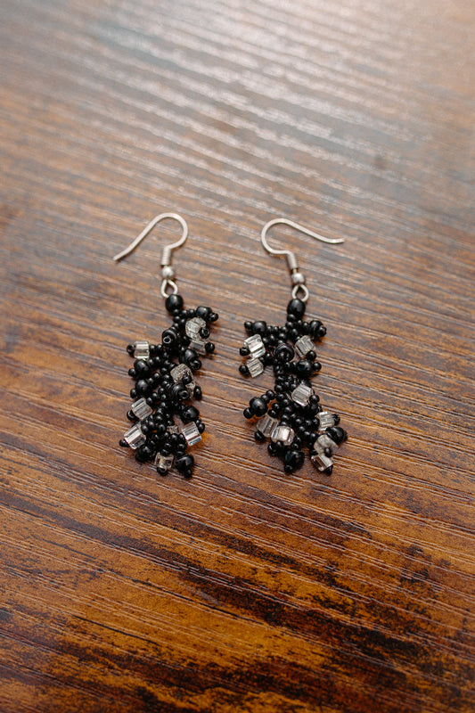 Clear Black Beaded Ecuadorian Earrings
