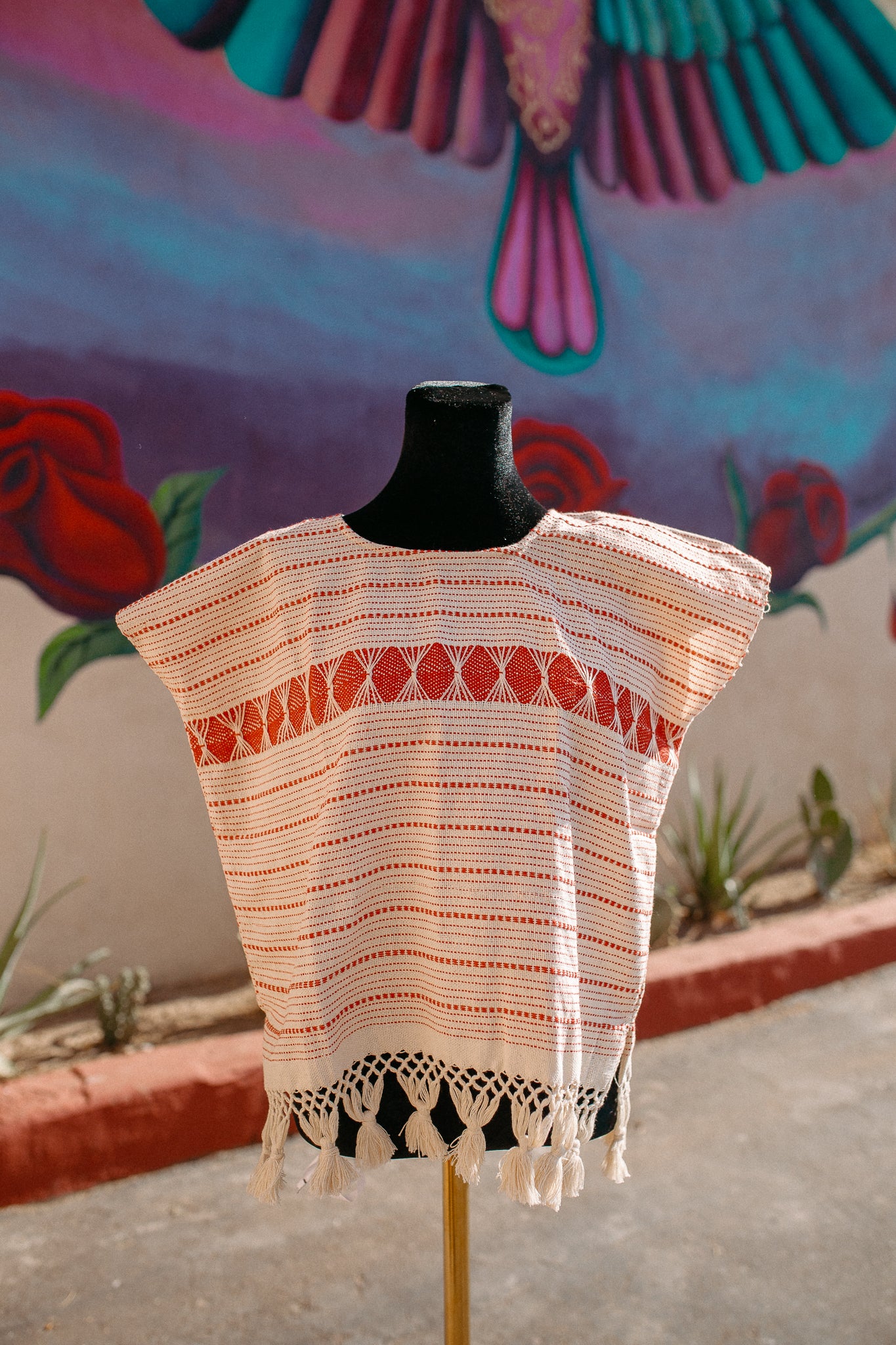 Woven Huipil Deshilado with Tassles