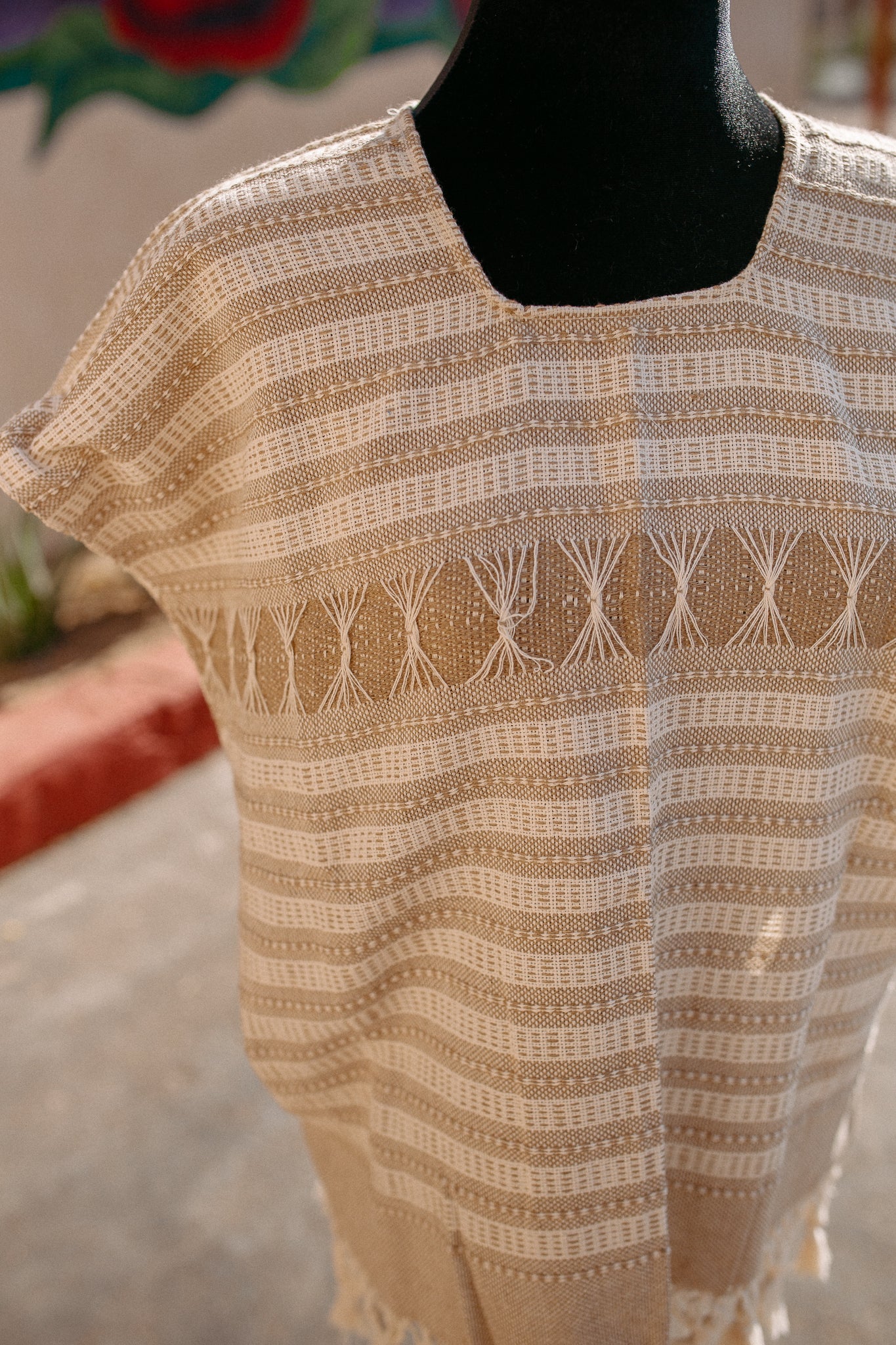 Woven Huipil Deshilado with Tassles