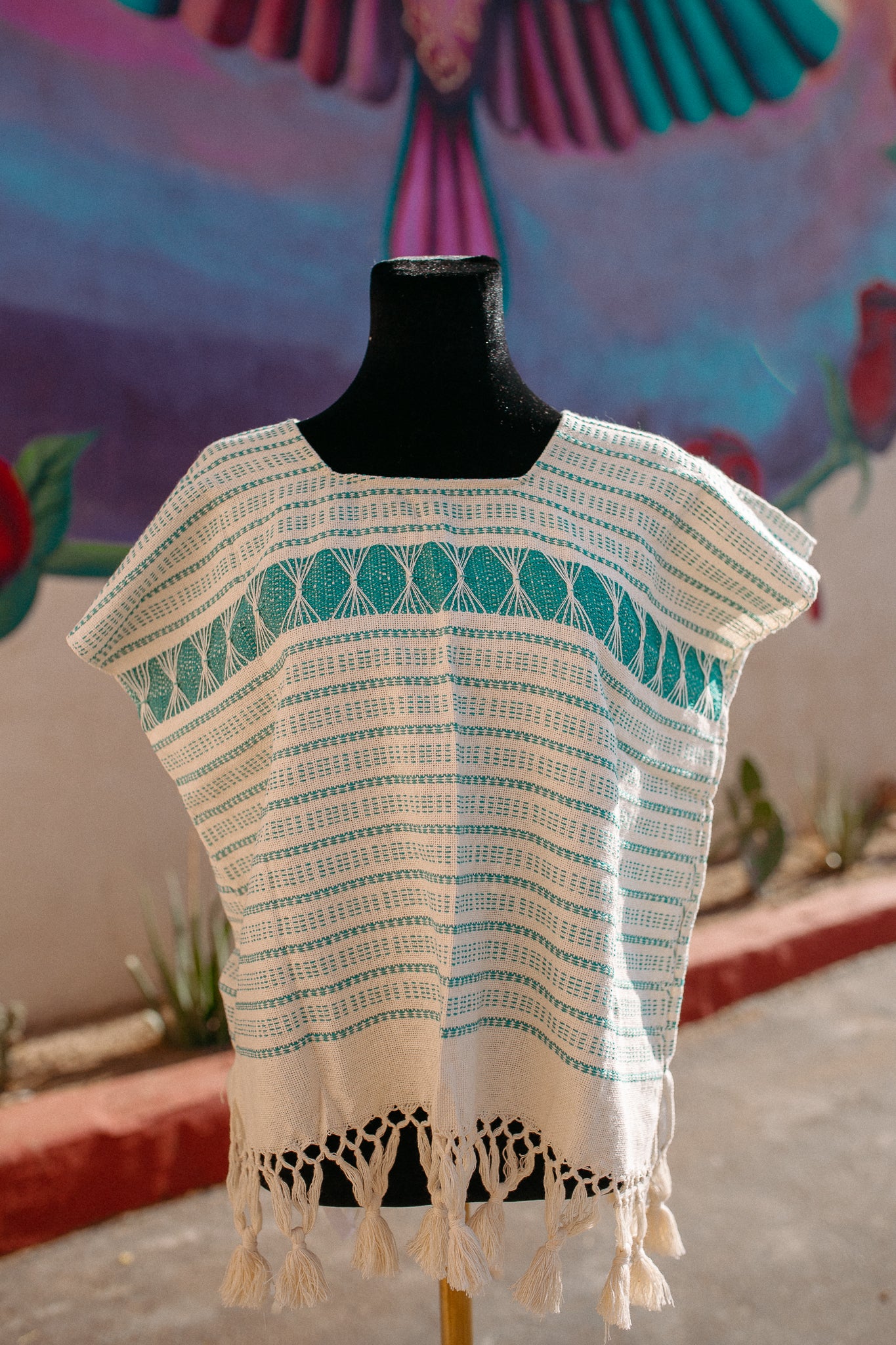 Woven Huipil Deshilado with Tassles