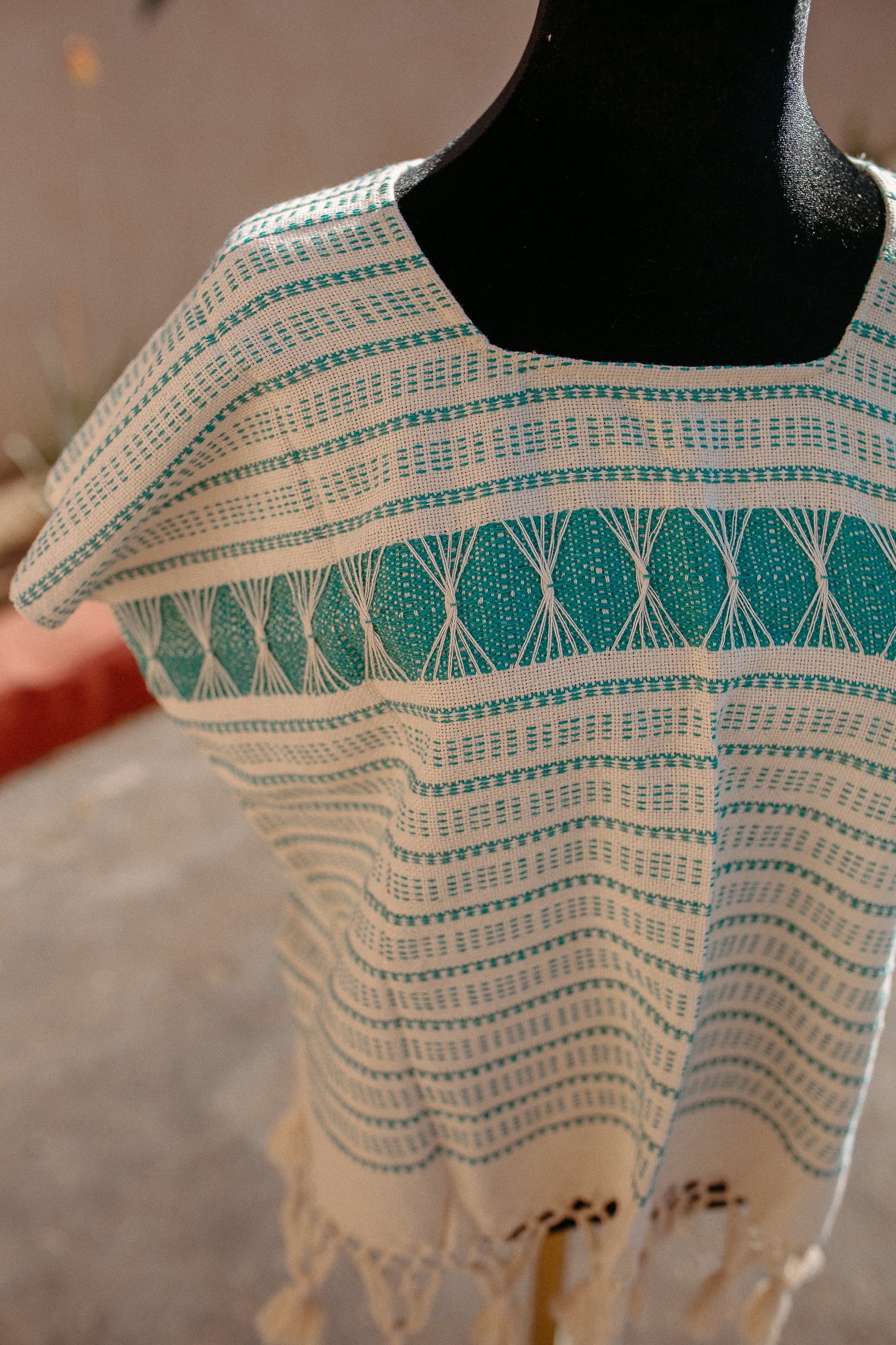Woven Huipil Deshilado with Tassles