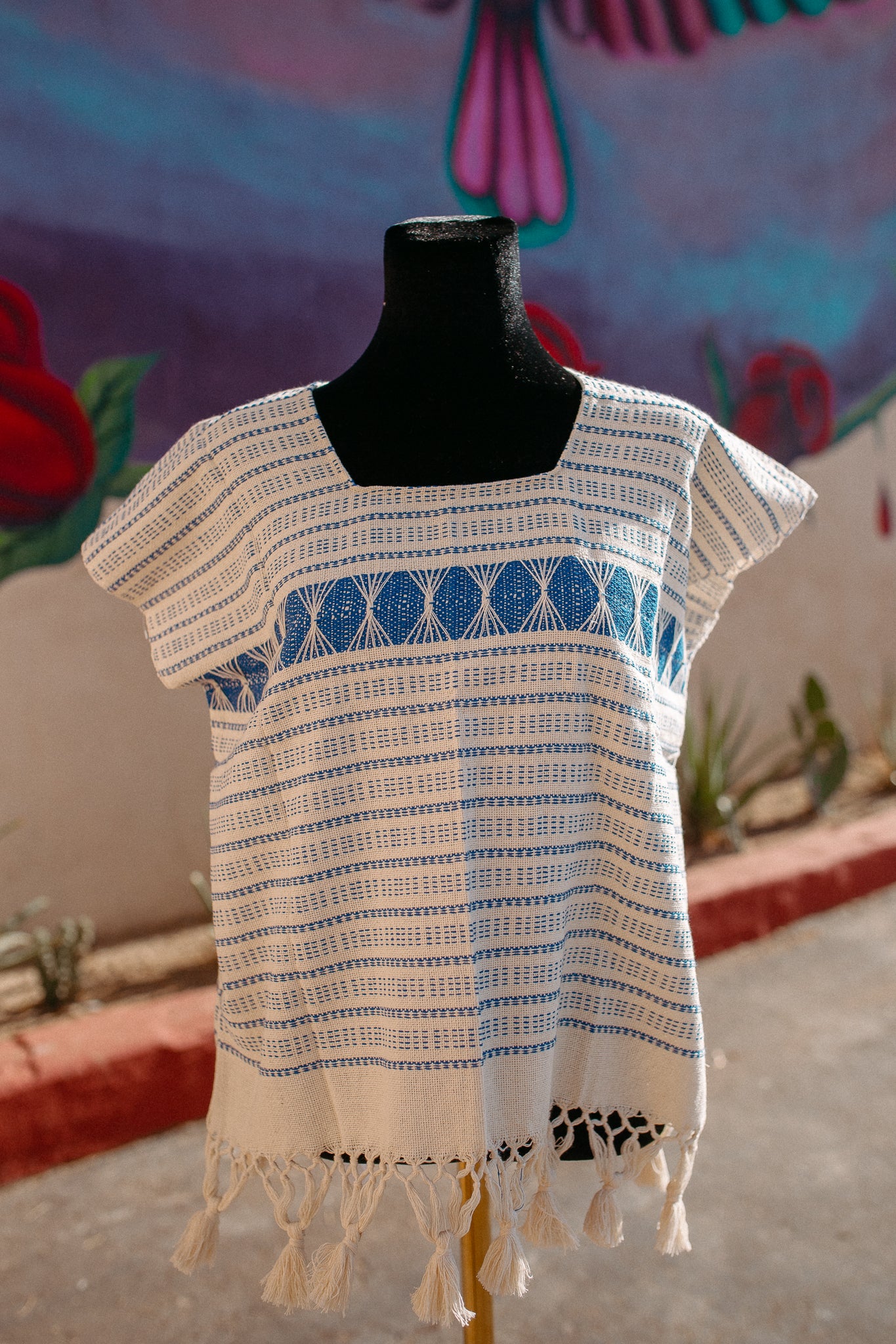 Woven Huipil Deshilado with Tassles