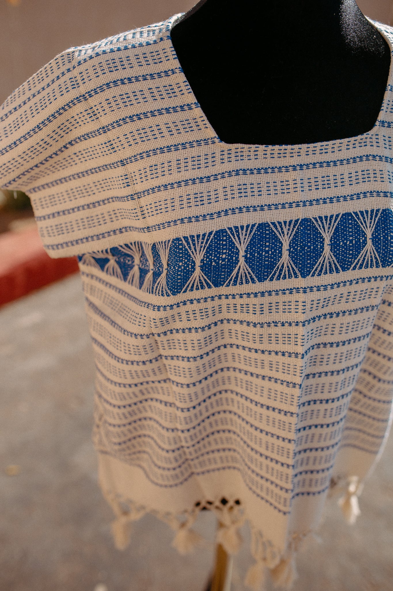 Woven Huipil Deshilado with Tassles