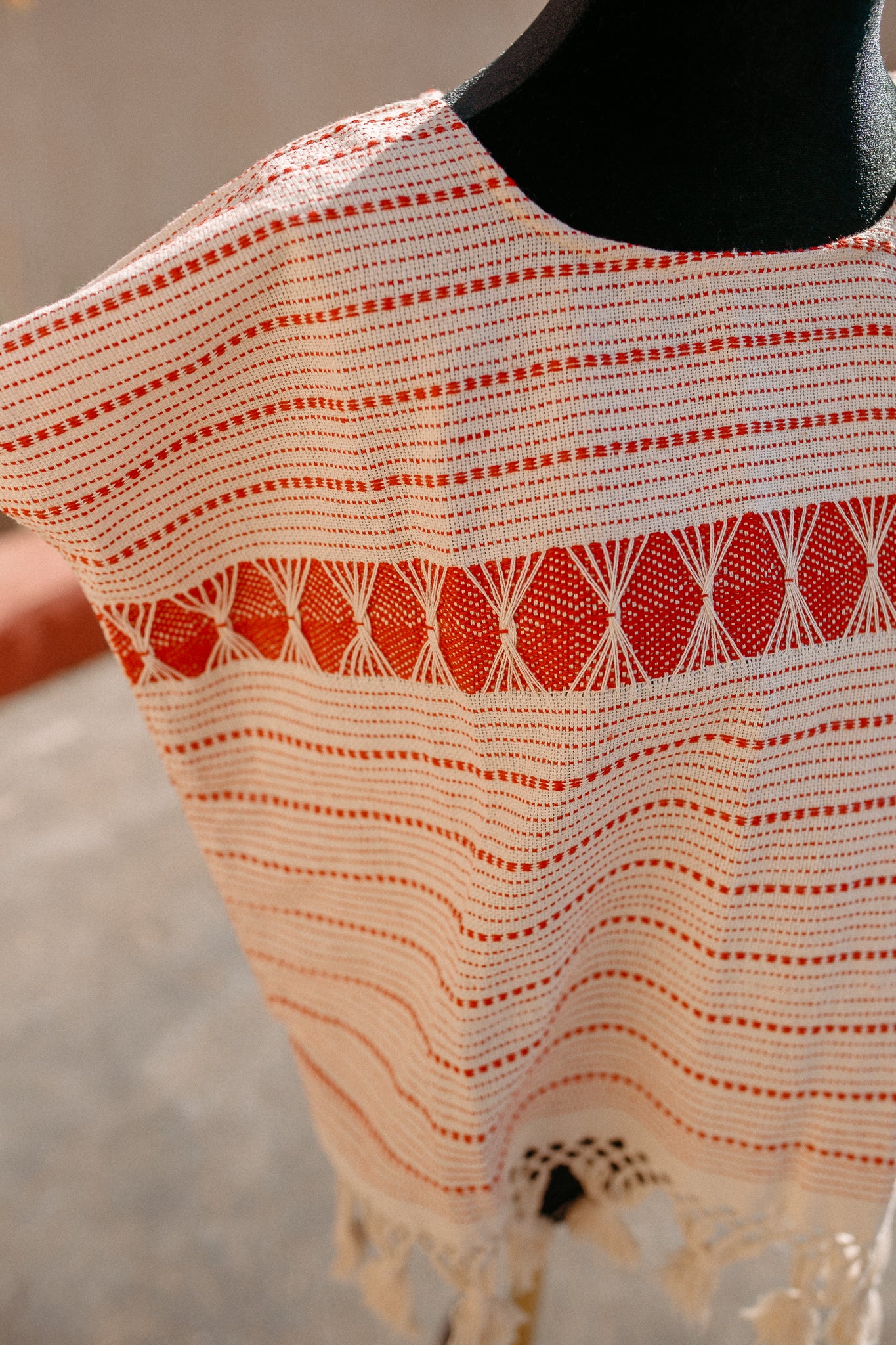 Woven Huipil Deshilado with Tassles