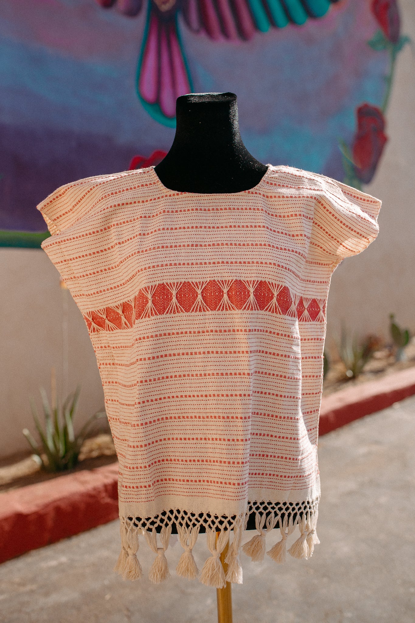 Woven Huipil Deshilado with Tassles