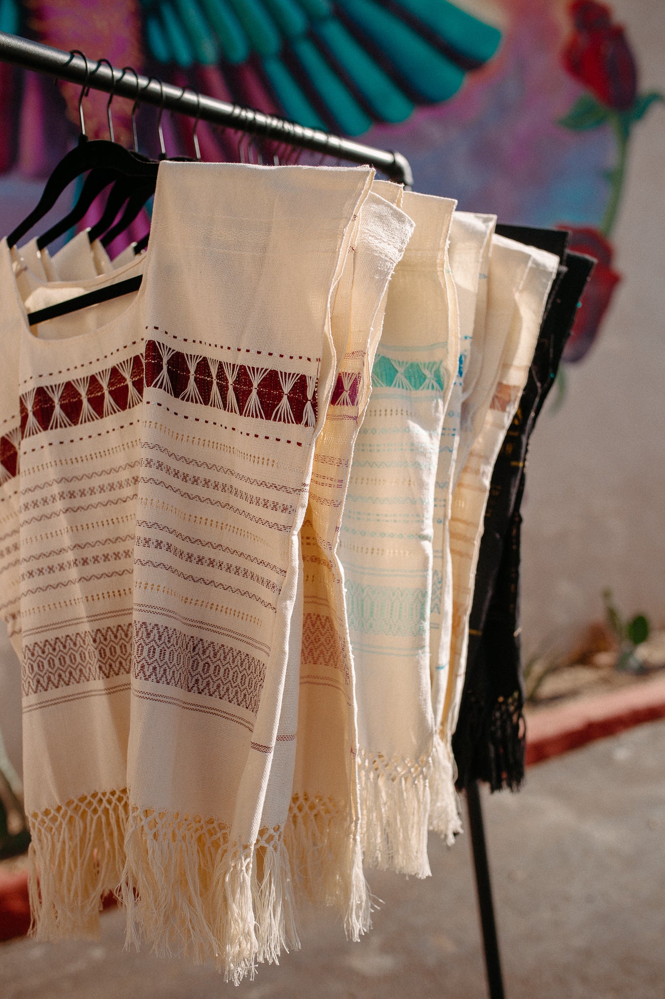 Cream Woven Huipil Deshilado with Fringe