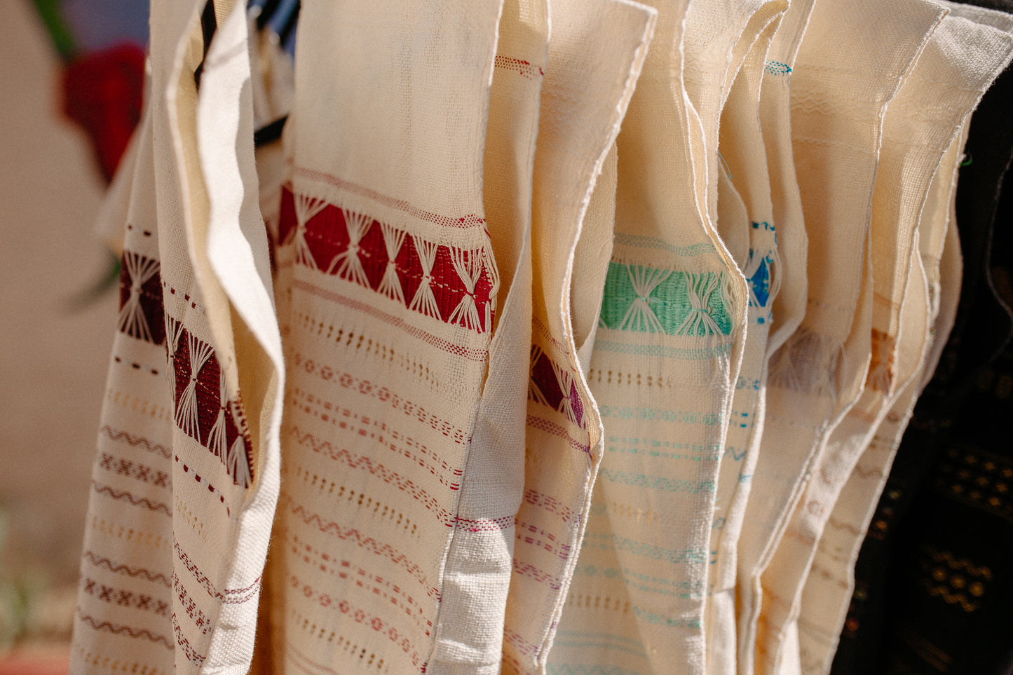 Cream Woven Huipil Deshilado with Fringe