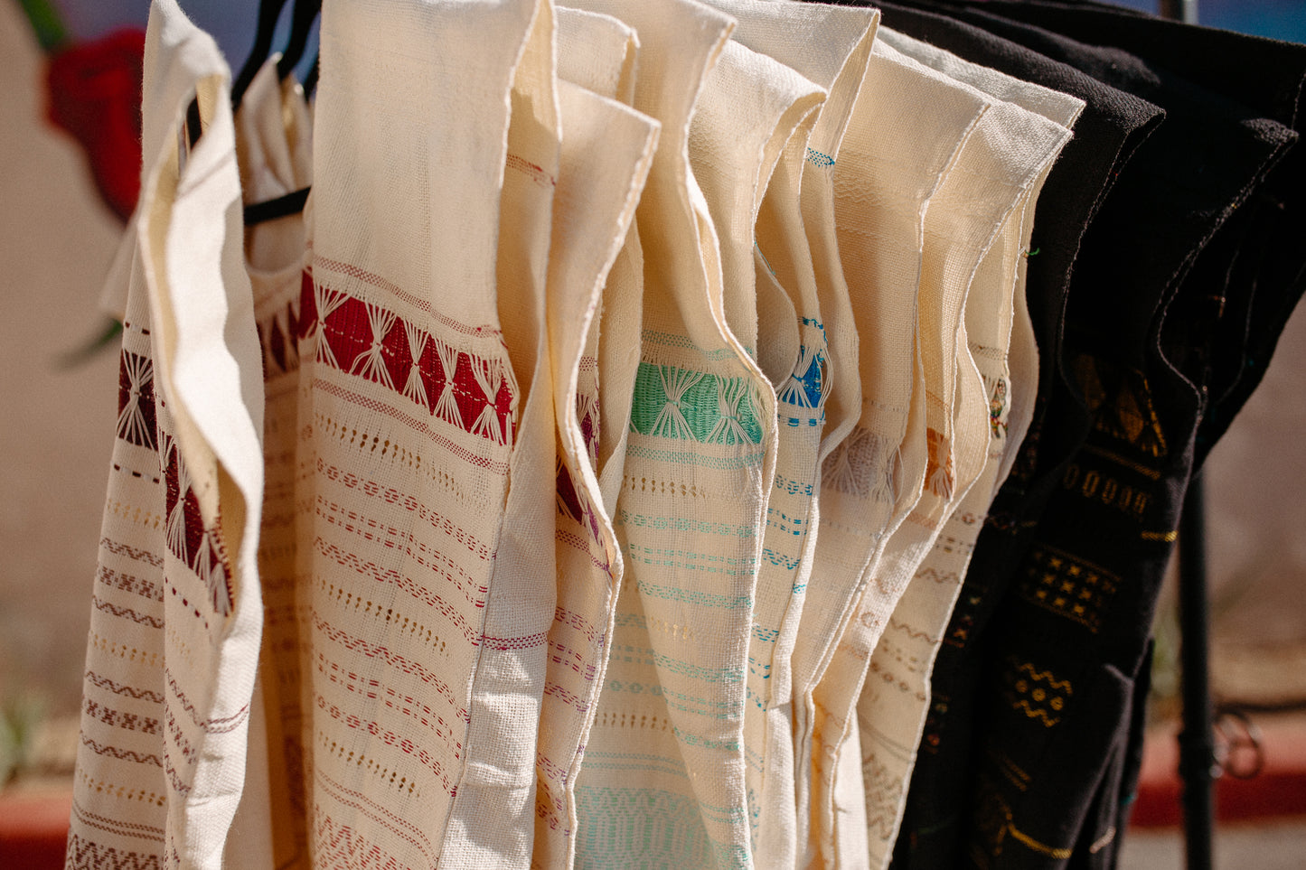 Cream Woven Huipil Deshilado with Fringe