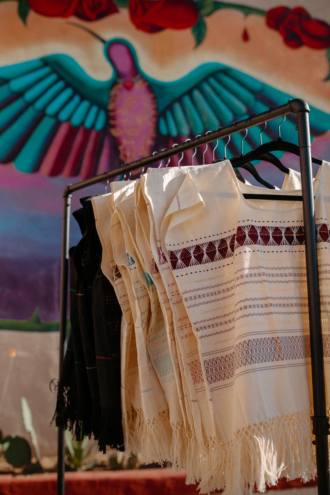 Cream Woven Huipil Deshilado with Fringe