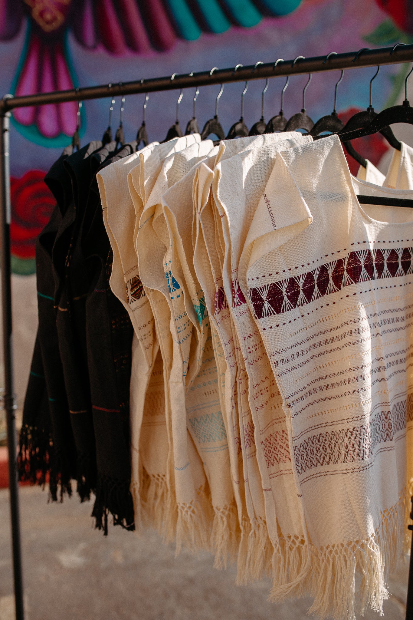 Cream Woven Huipil Deshilado with Fringe