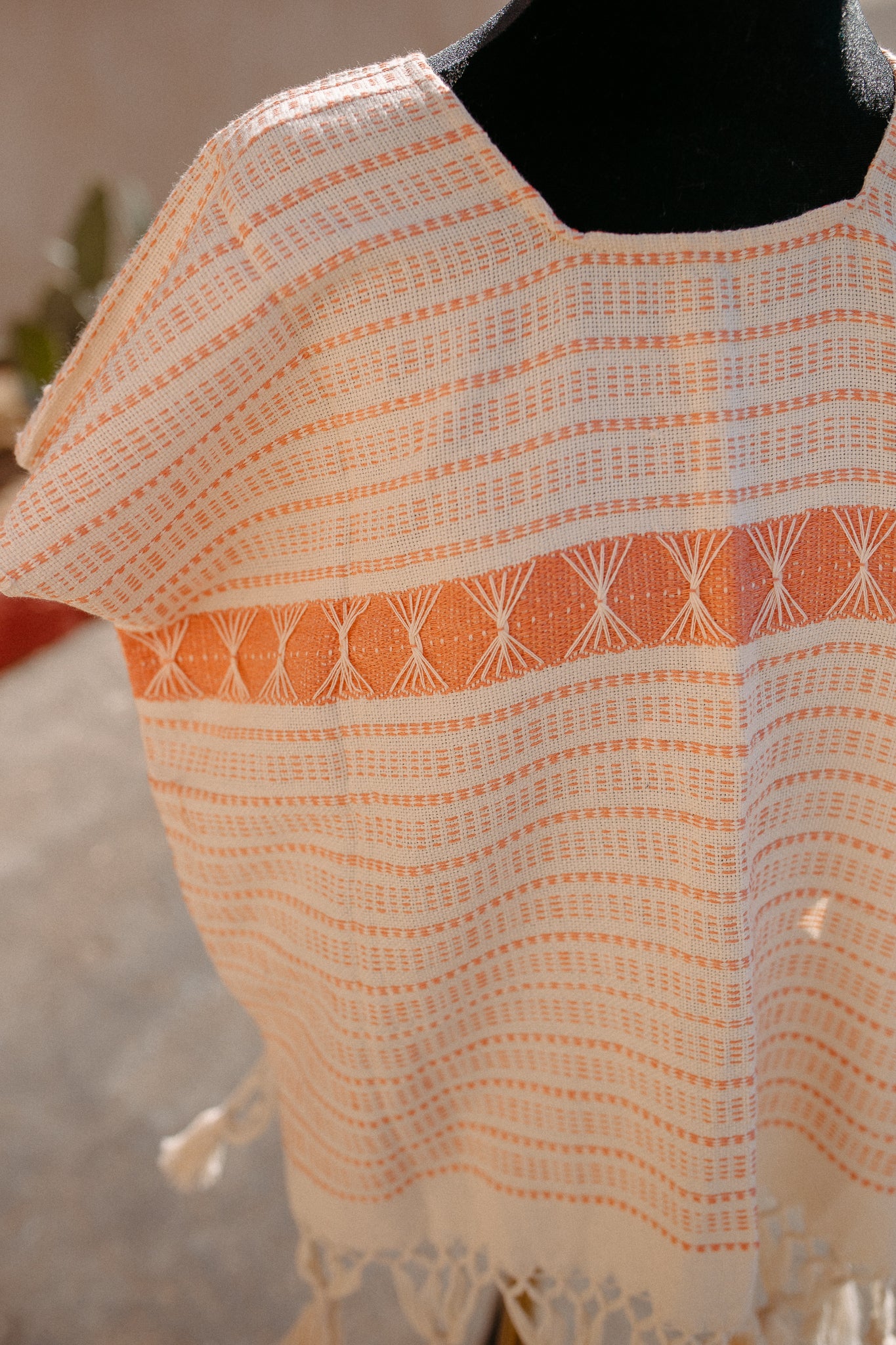 Woven Huipil Deshilado with Tassles