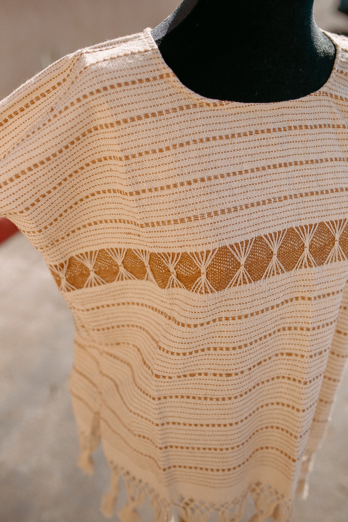 Woven Huipil Deshilado with Tassles