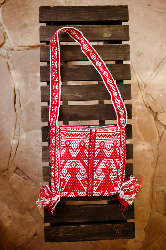 Woven Morral with Zipper - Red & White
