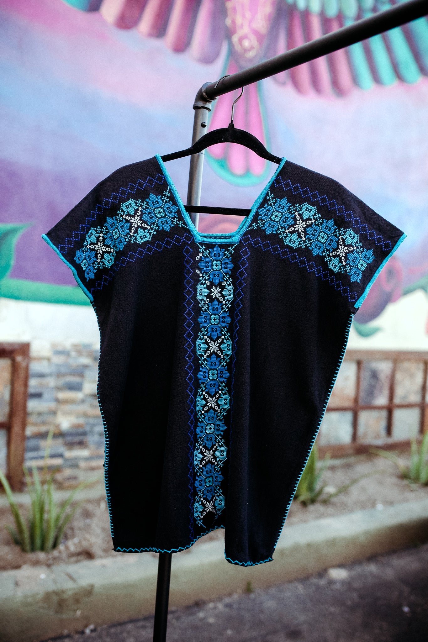 Huanengo Purepecha - Black w/ Blue Embroidery