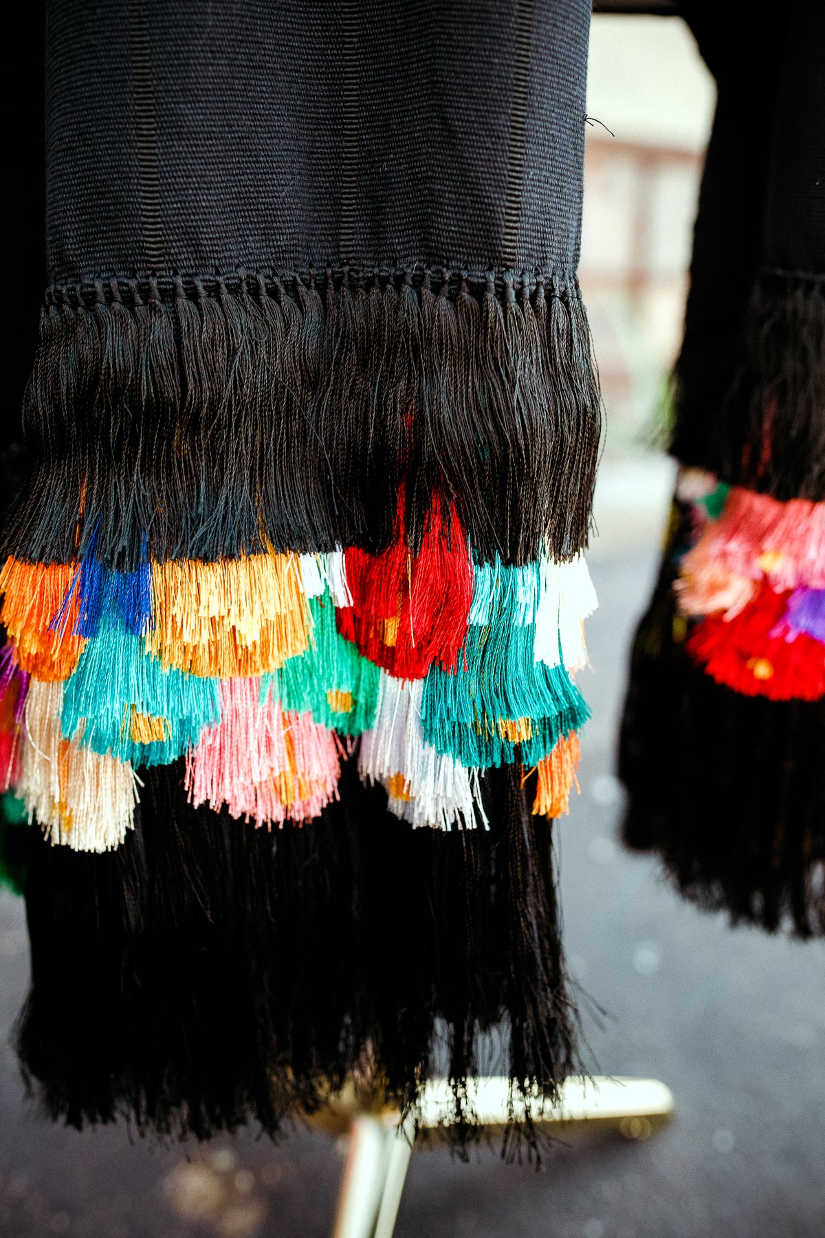 Purepecha Rebozo Black w/ Multicolor Fringe