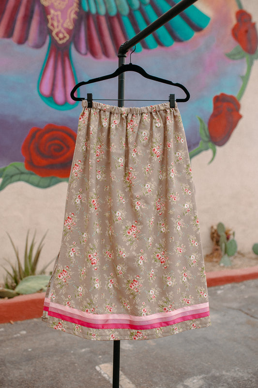 Tammy's O'odham Beige Rose L Ribbon Skirt