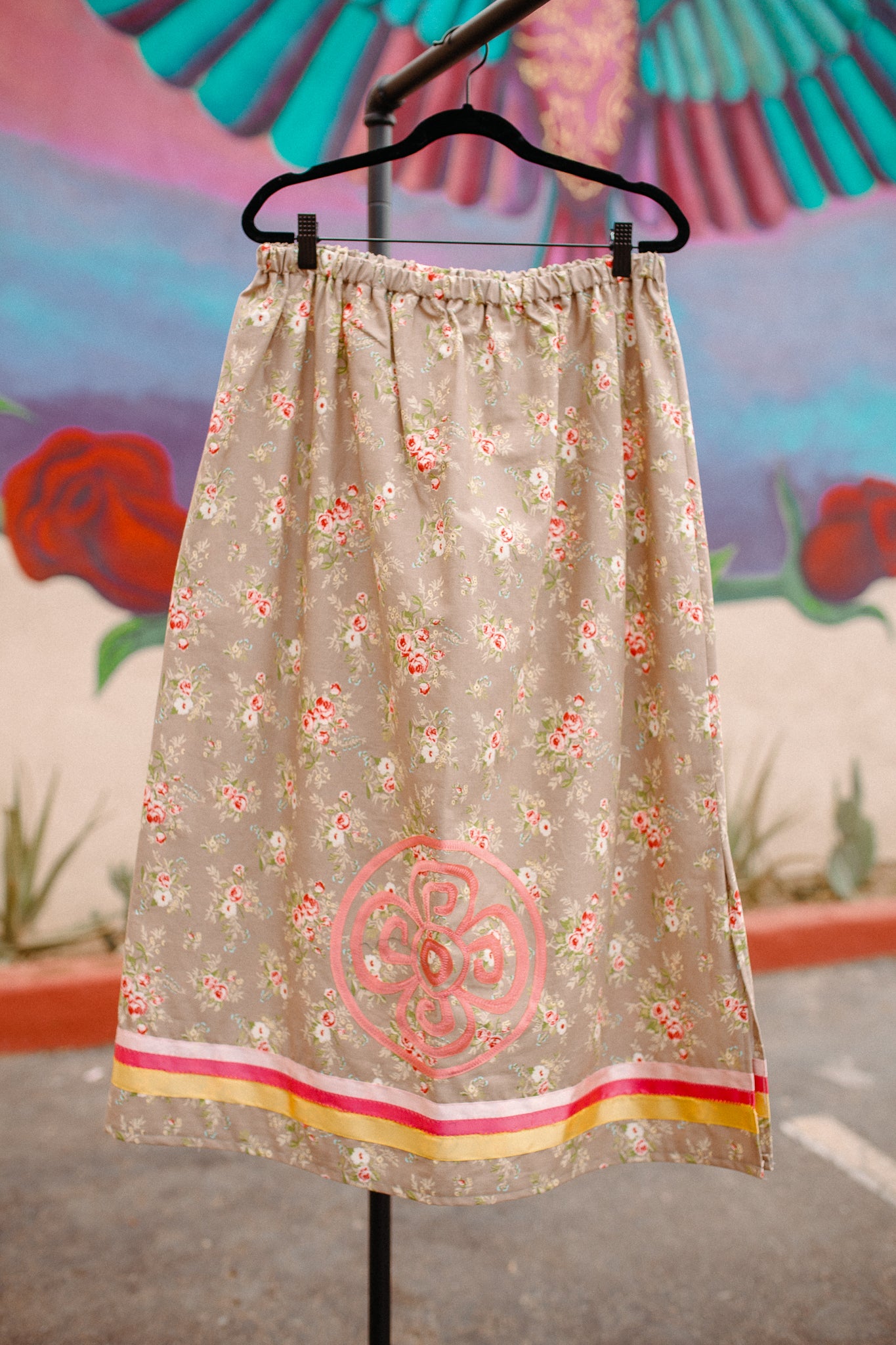 Tammy's O'odham Beige Flor Yellow Pink Design XL Ribbon Skirt