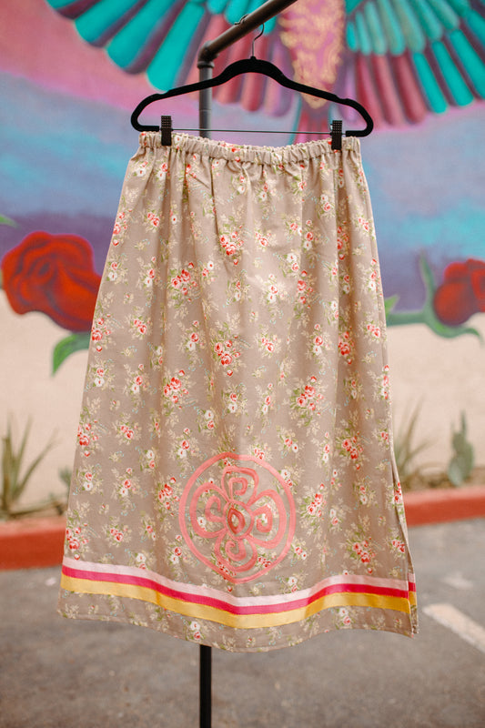 Tammy's O'odham Beige Flor Yellow Pink Design XL Ribbon Skirt