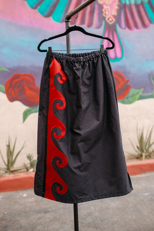Tammy's O'odham Black Red Water Design M Ribbon Skirt