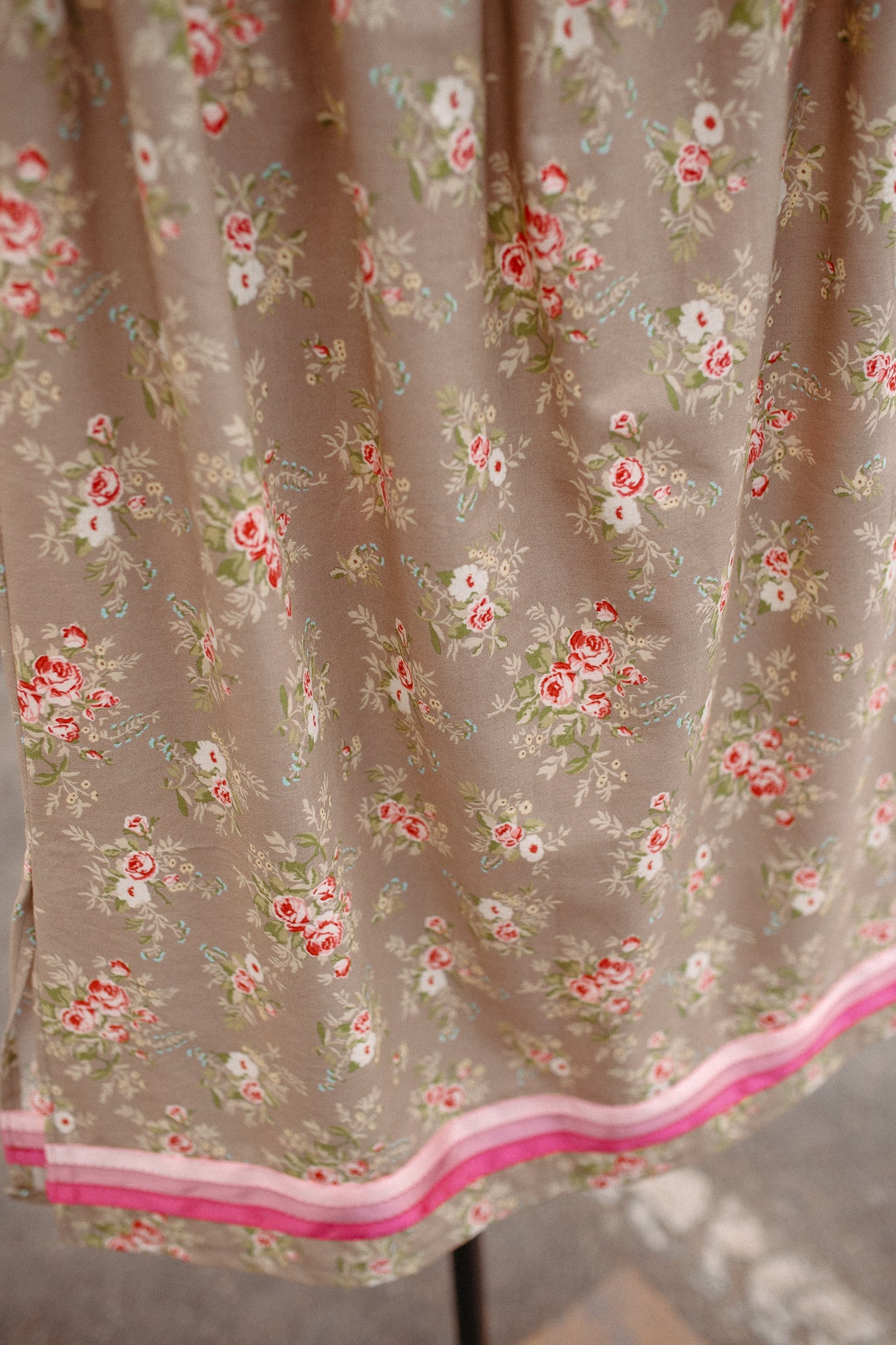 Tammy's O'odham Beige Rose L Ribbon Skirt