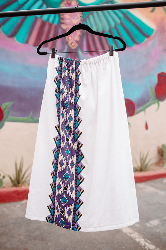 Tammy's O'odham  White Purple Design M Ribbon Skirt