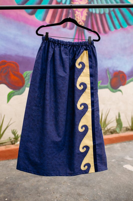 Tammy's O'odham Navy Gold Water Design L Ribbon Skirt